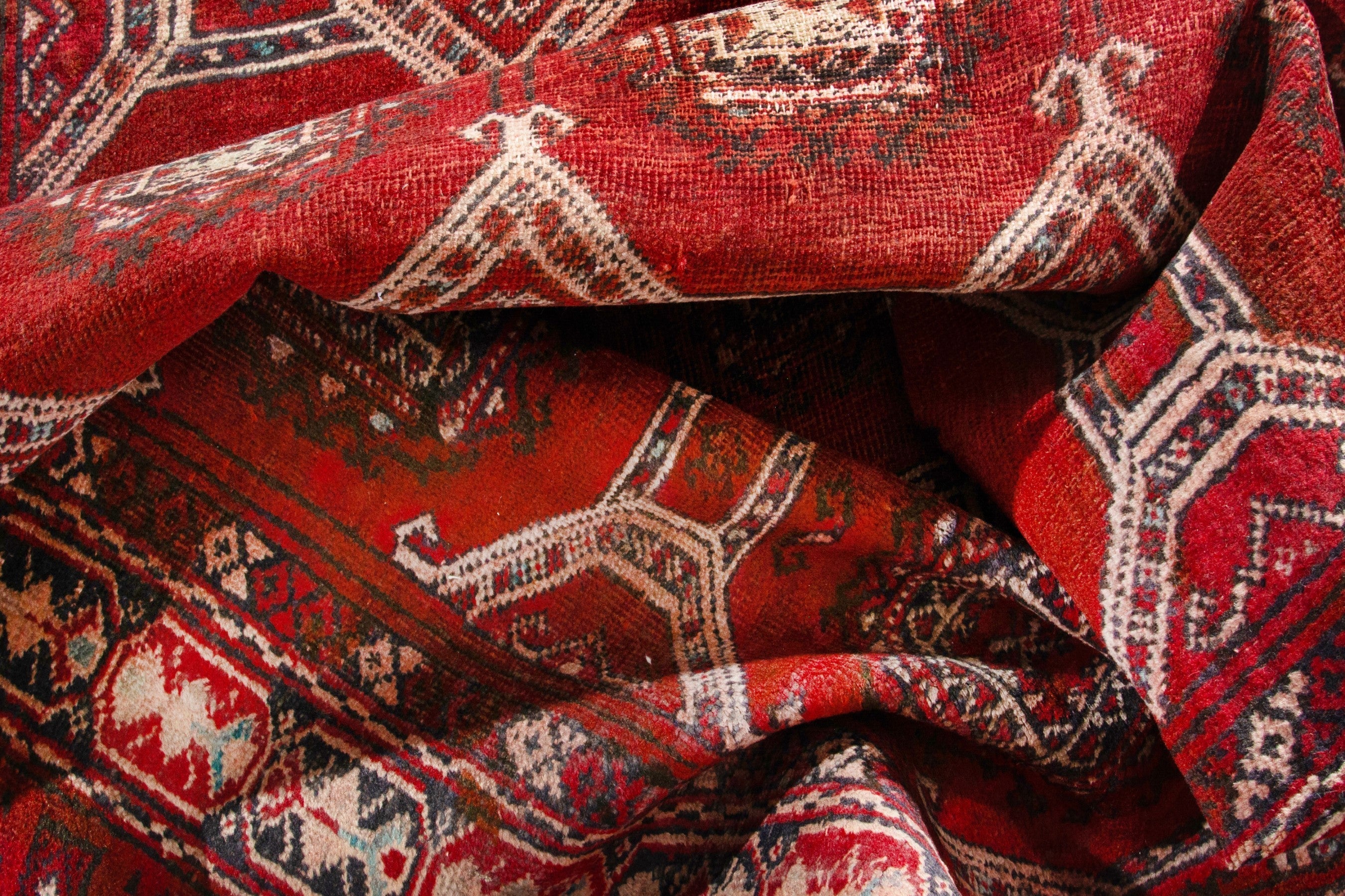 Persian Torkaman accent rug in deep red and cream, view 15 of 17