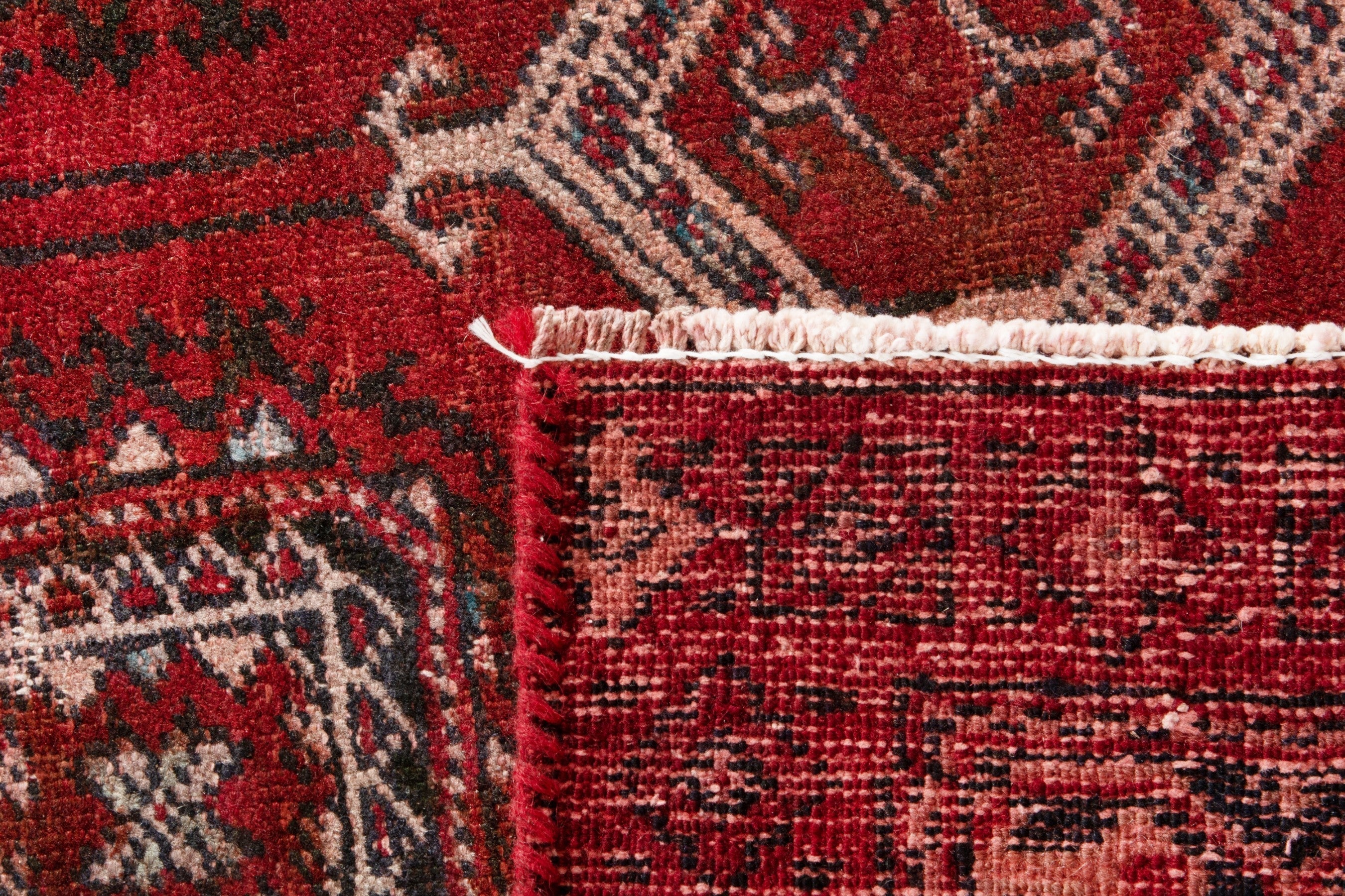 Persian Torkaman accent rug in deep red and cream, view 17 of 17