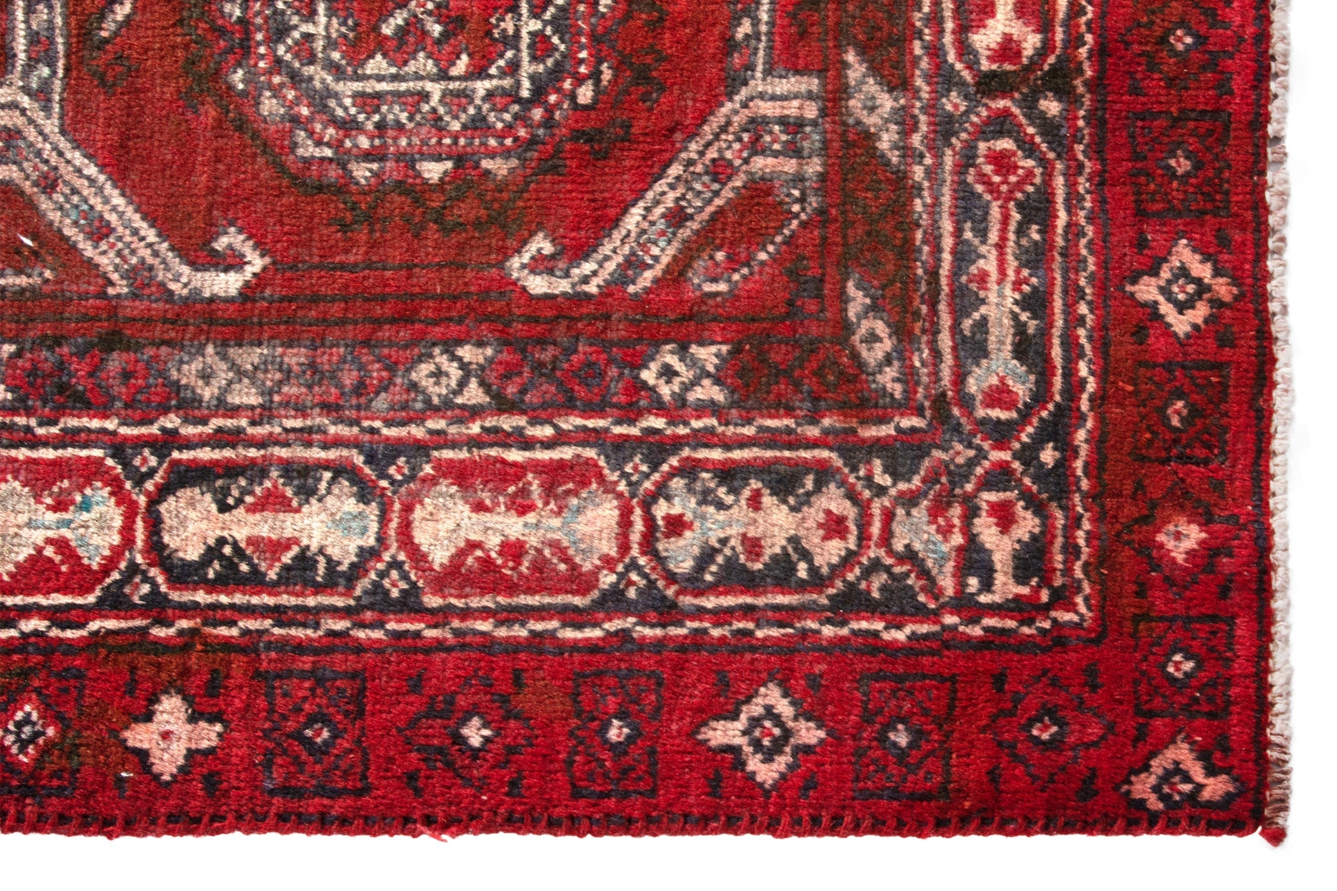 Persian Torkaman accent rug in deep red and cream, view 5 of 17
