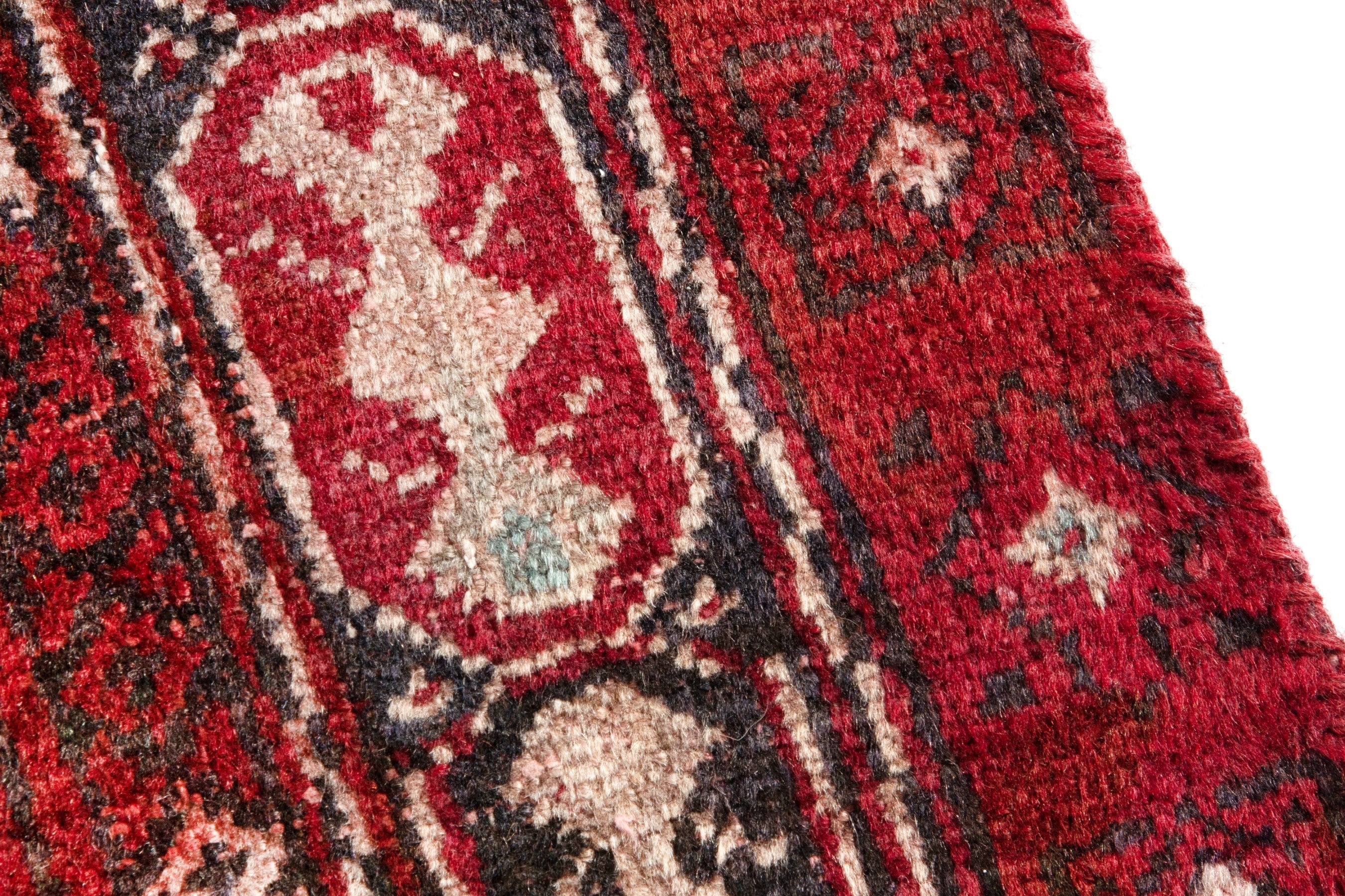 Persian Torkaman accent rug in deep red and cream, view 7 of 17