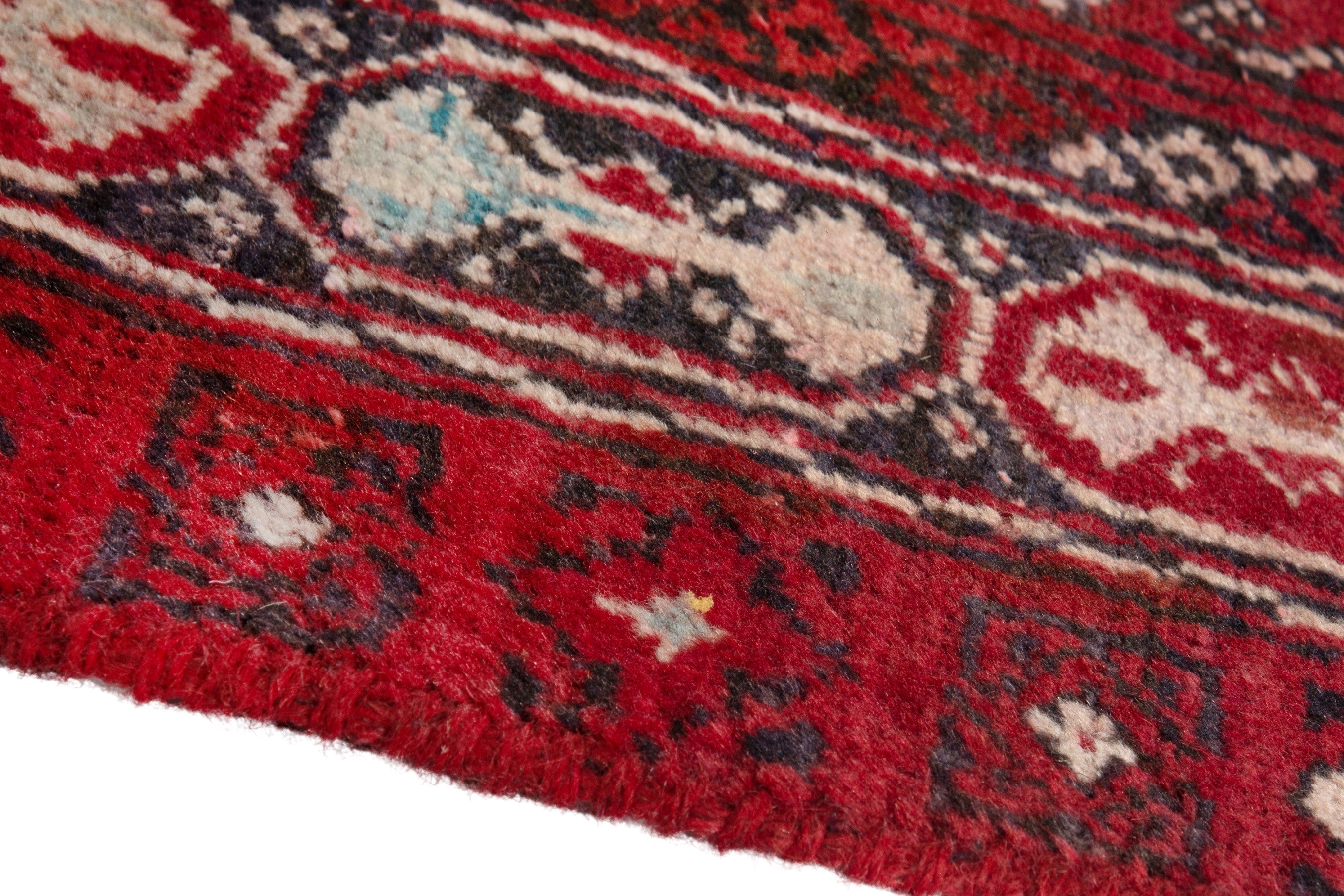 Persian Torkaman accent rug in deep red and cream, view 8 of 17