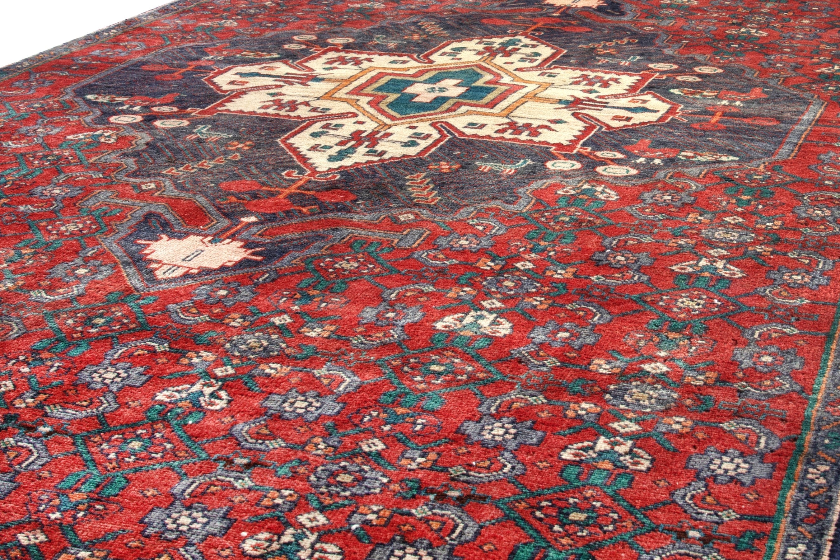 Persian Hamedan runner rug in deep red and cream, view 10 of 16