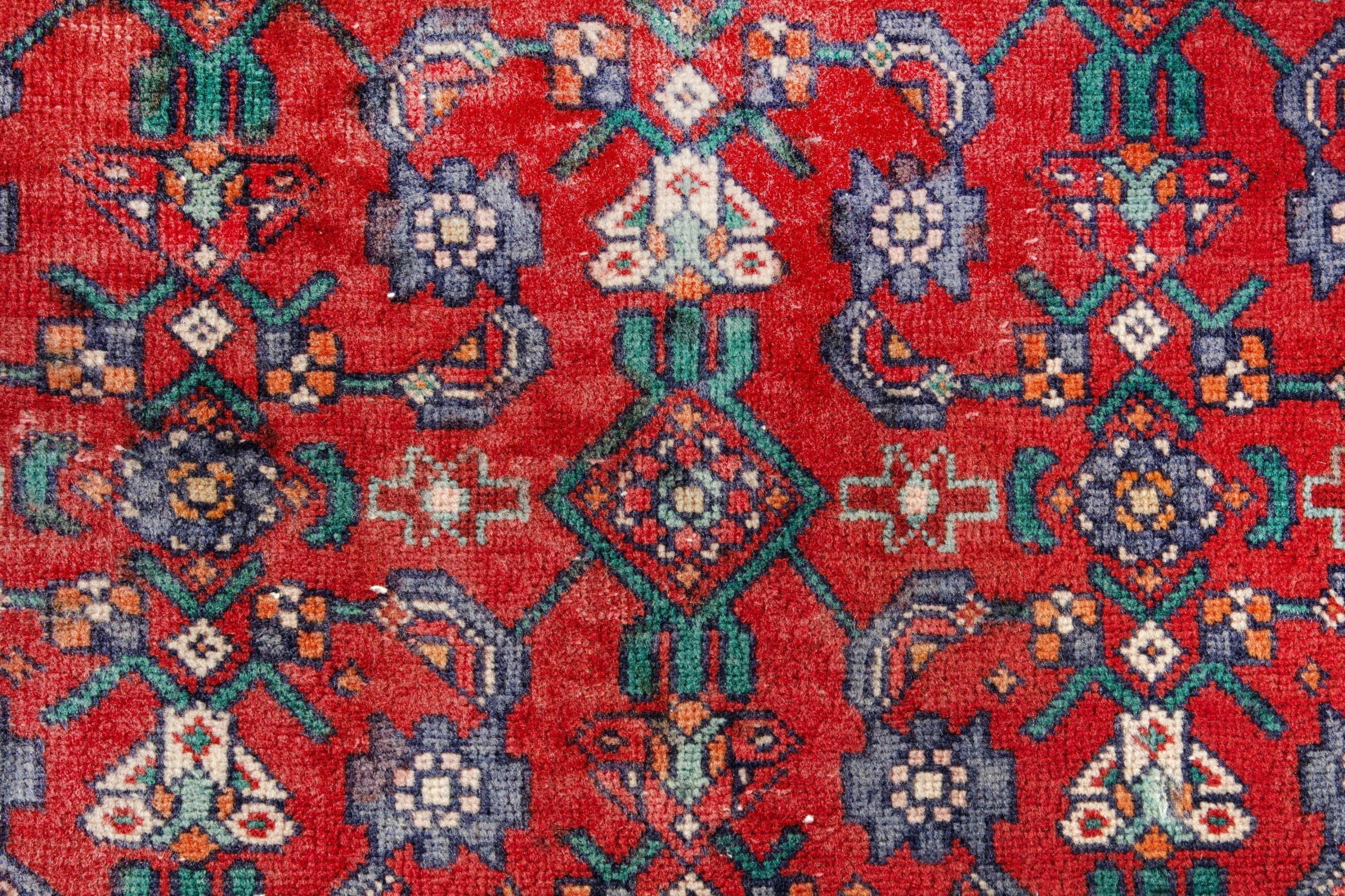 Persian Hamedan runner rug in deep red and cream, view 11 of 16