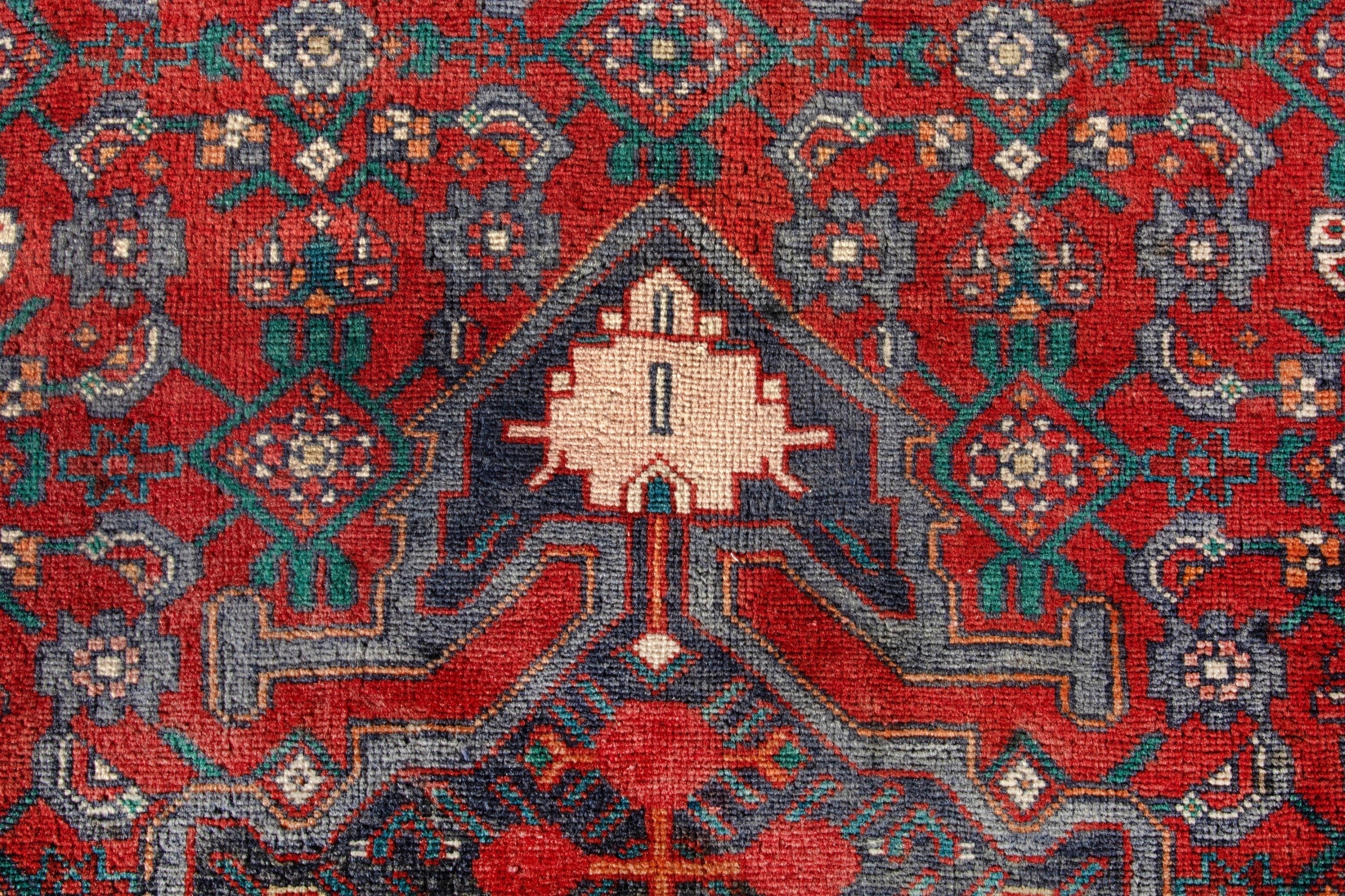 Persian Hamedan runner rug in deep red and cream, view 12 of 16