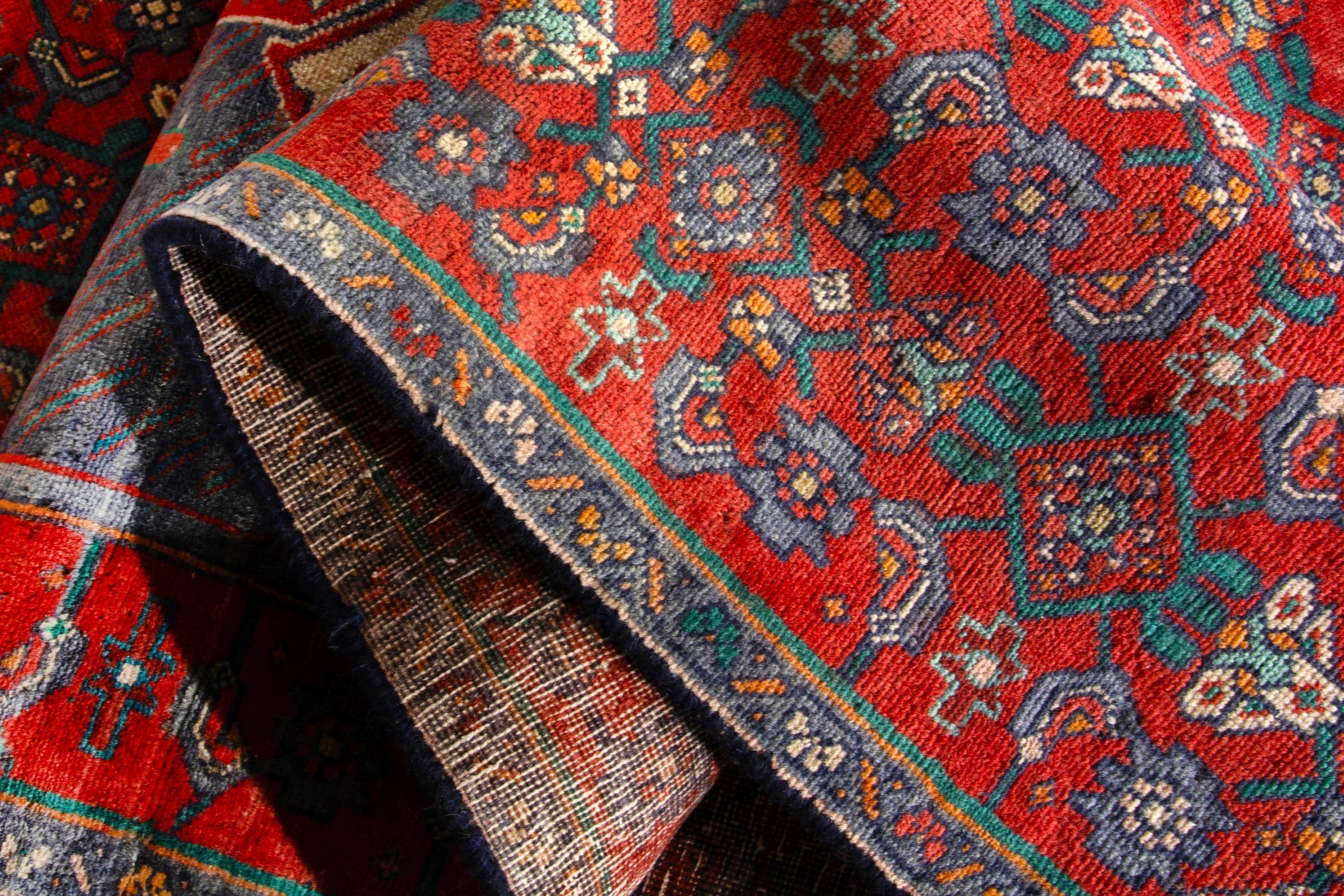 Persian Hamedan runner rug in deep red and cream, view 13 of 16