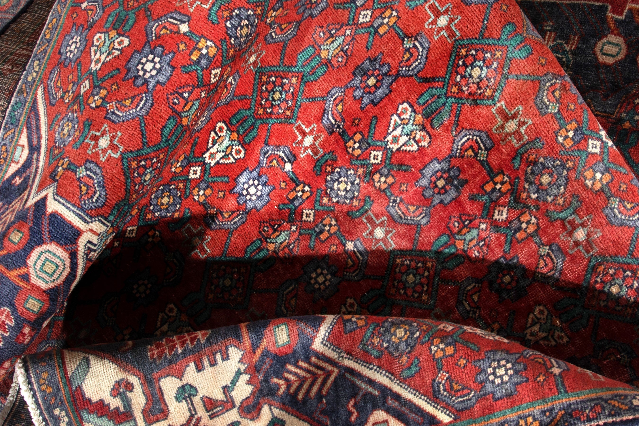 Persian Hamedan runner rug in deep red and cream, view 14 of 16
