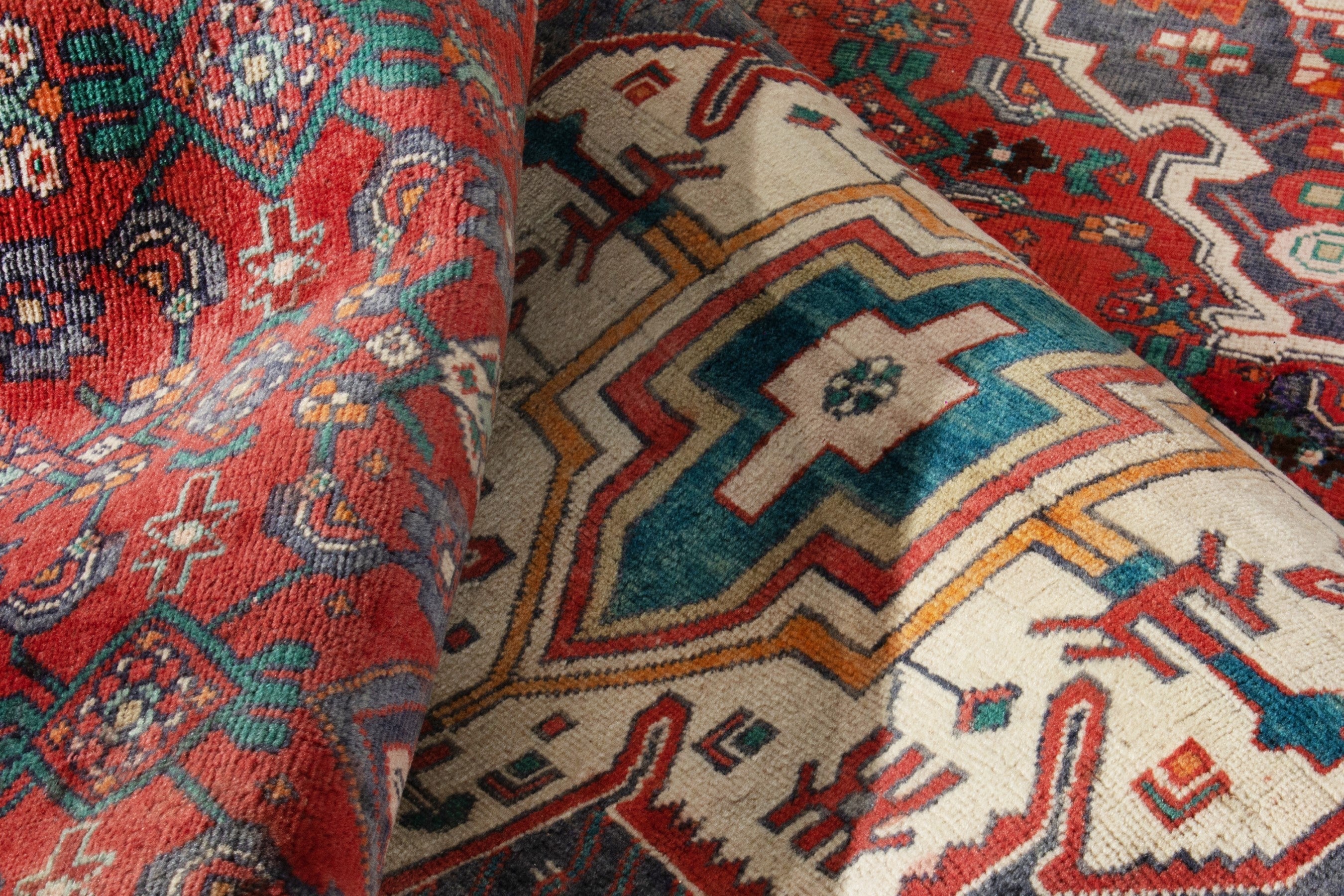 Persian Hamedan runner rug in deep red and cream, view 15 of 16