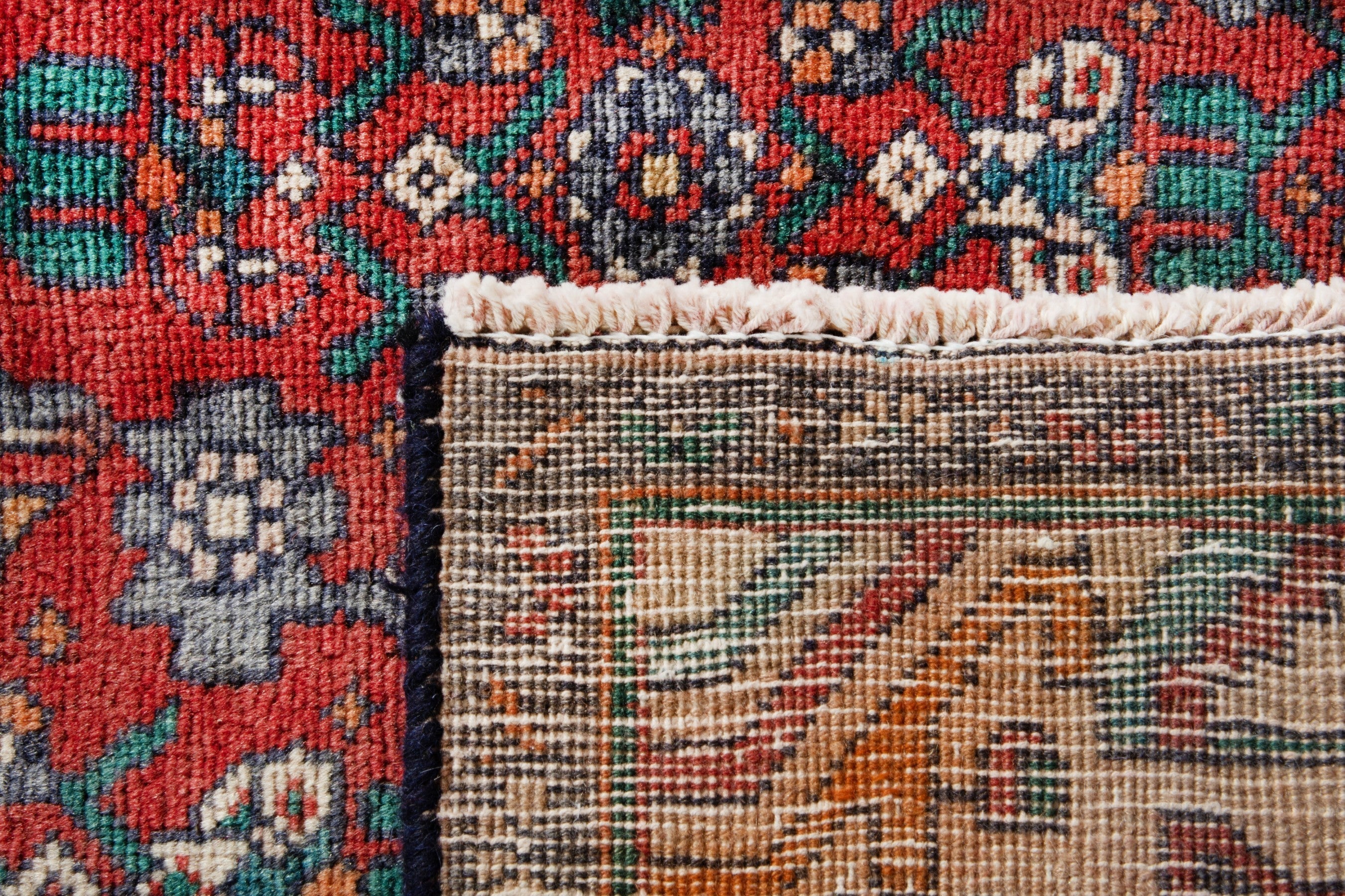 Persian Hamedan runner rug in deep red and cream, view 16 of 16
