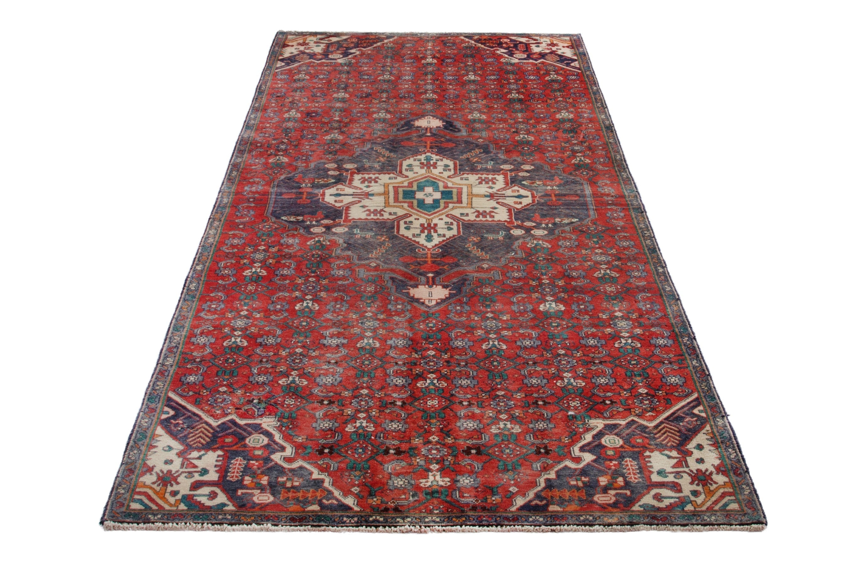 Persian Hamedan runner rug in deep red and cream, view 2 of 16