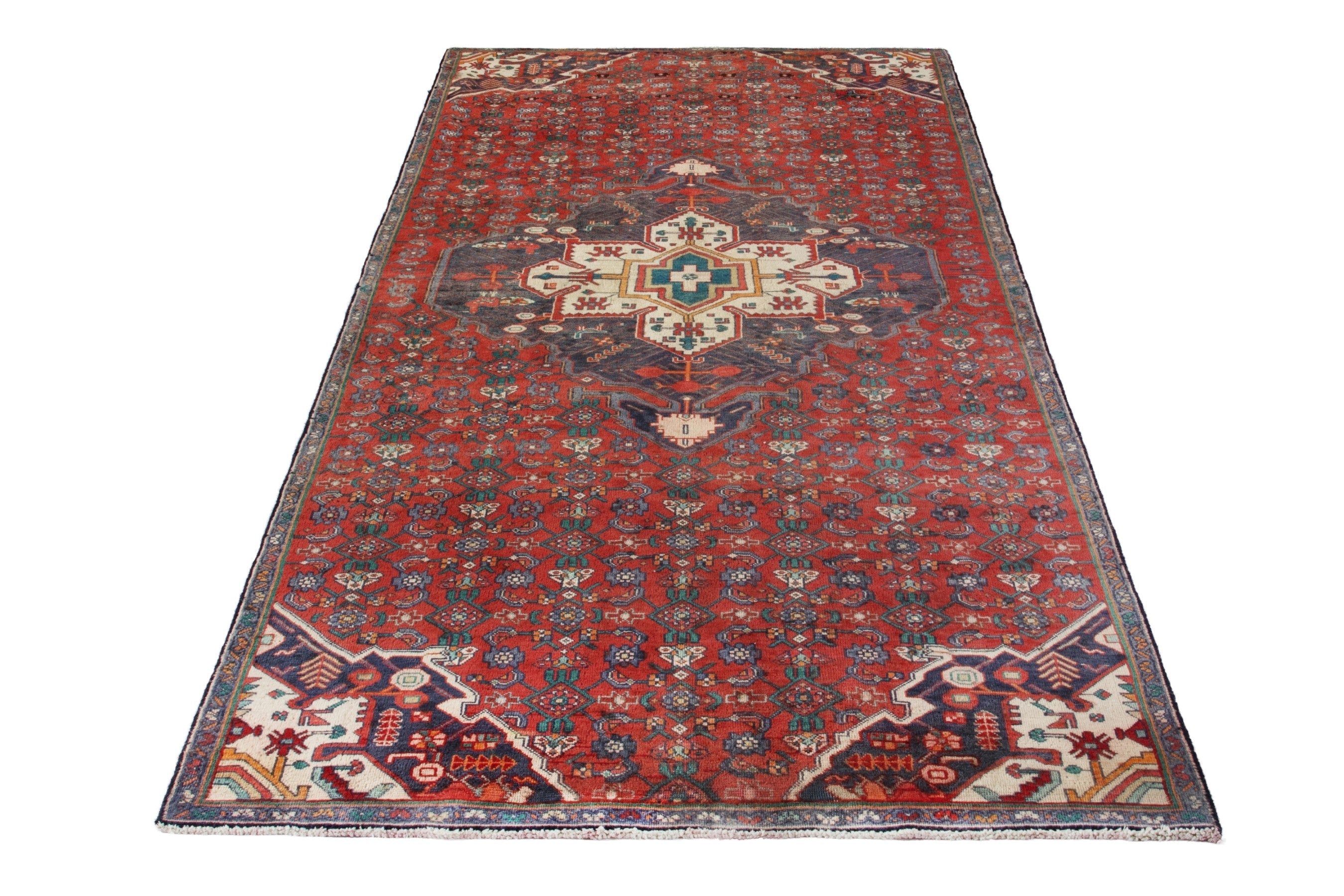 Persian Hamedan runner rug in deep red and cream, view 3 of 16
