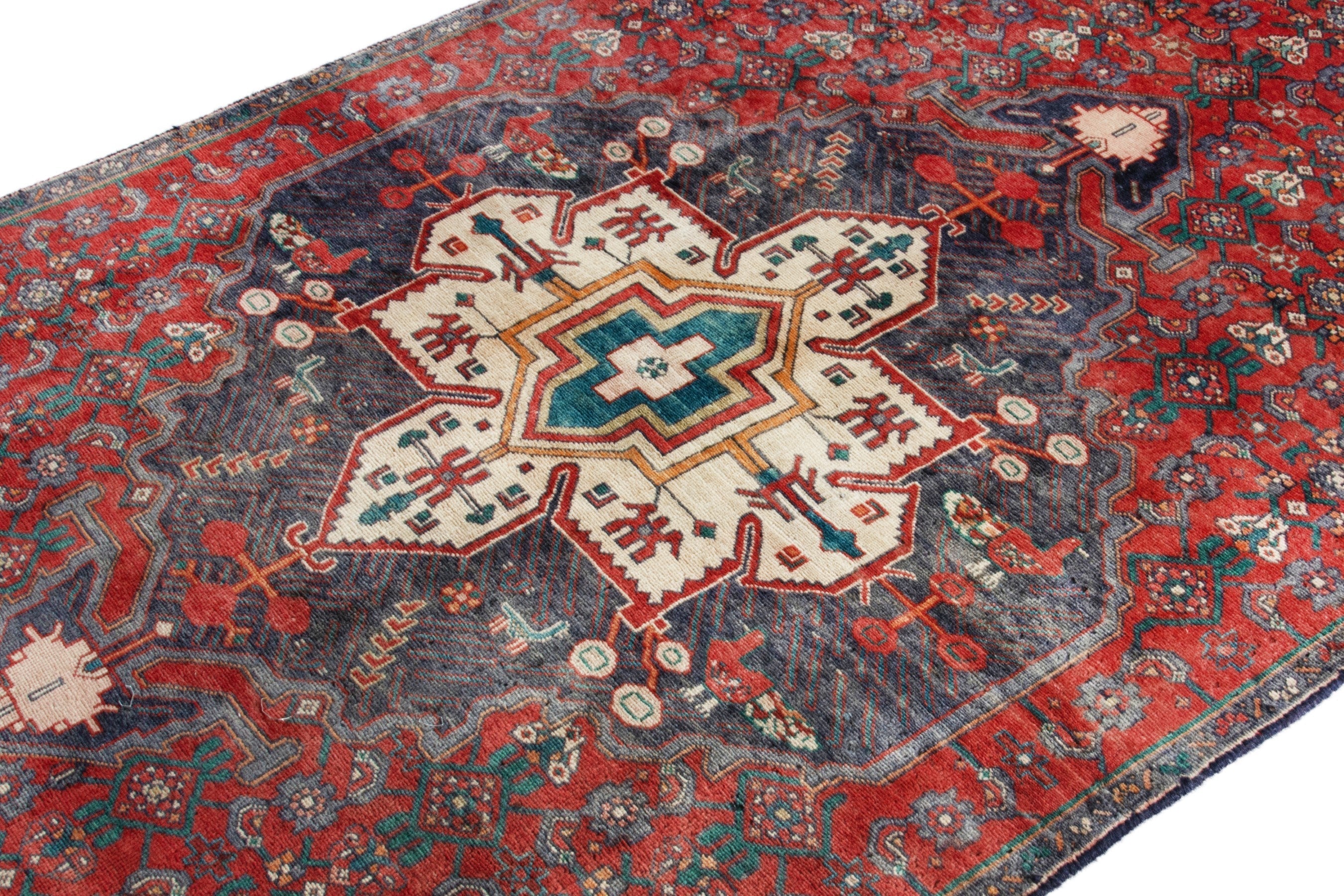Persian Hamedan runner rug in deep red and cream, view 6 of 16