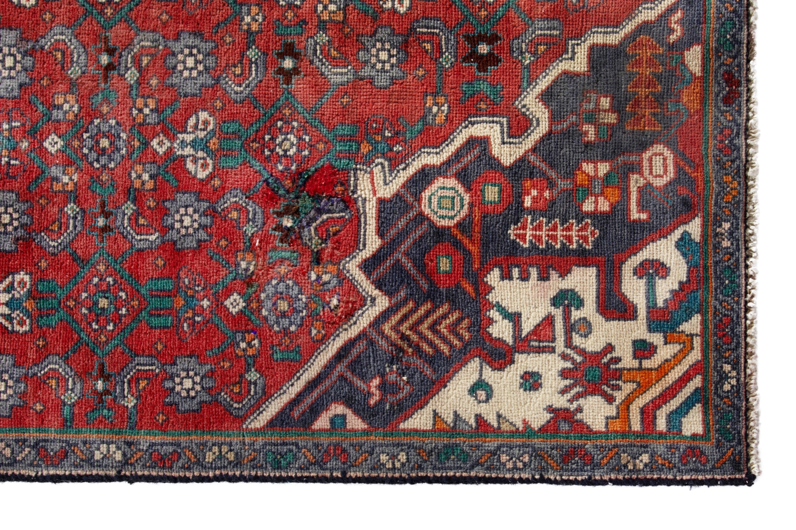 Persian Hamedan runner rug in deep red and cream, view 5 of 16