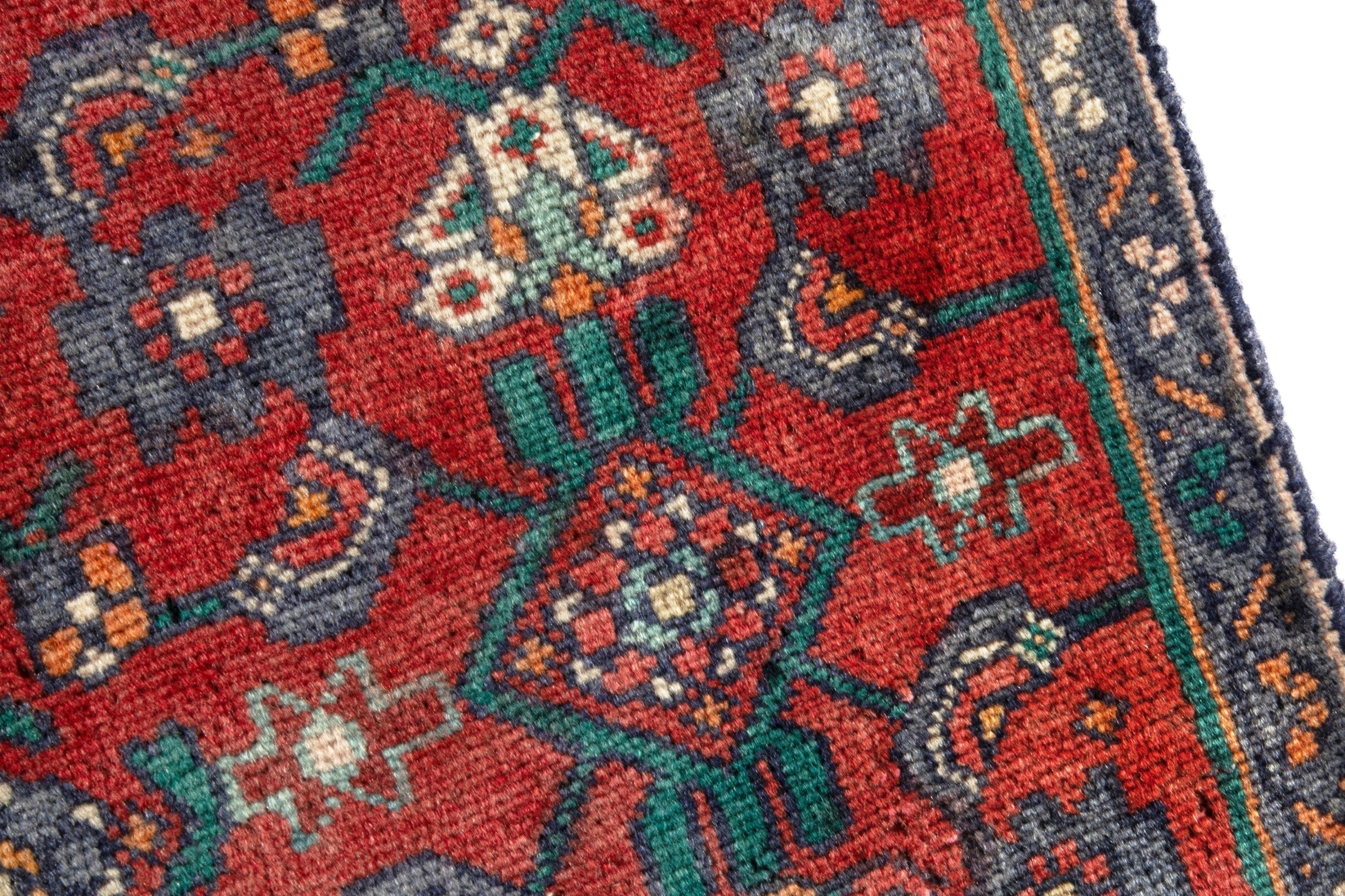 Persian Hamedan runner rug in deep red and cream, view 7 of 16