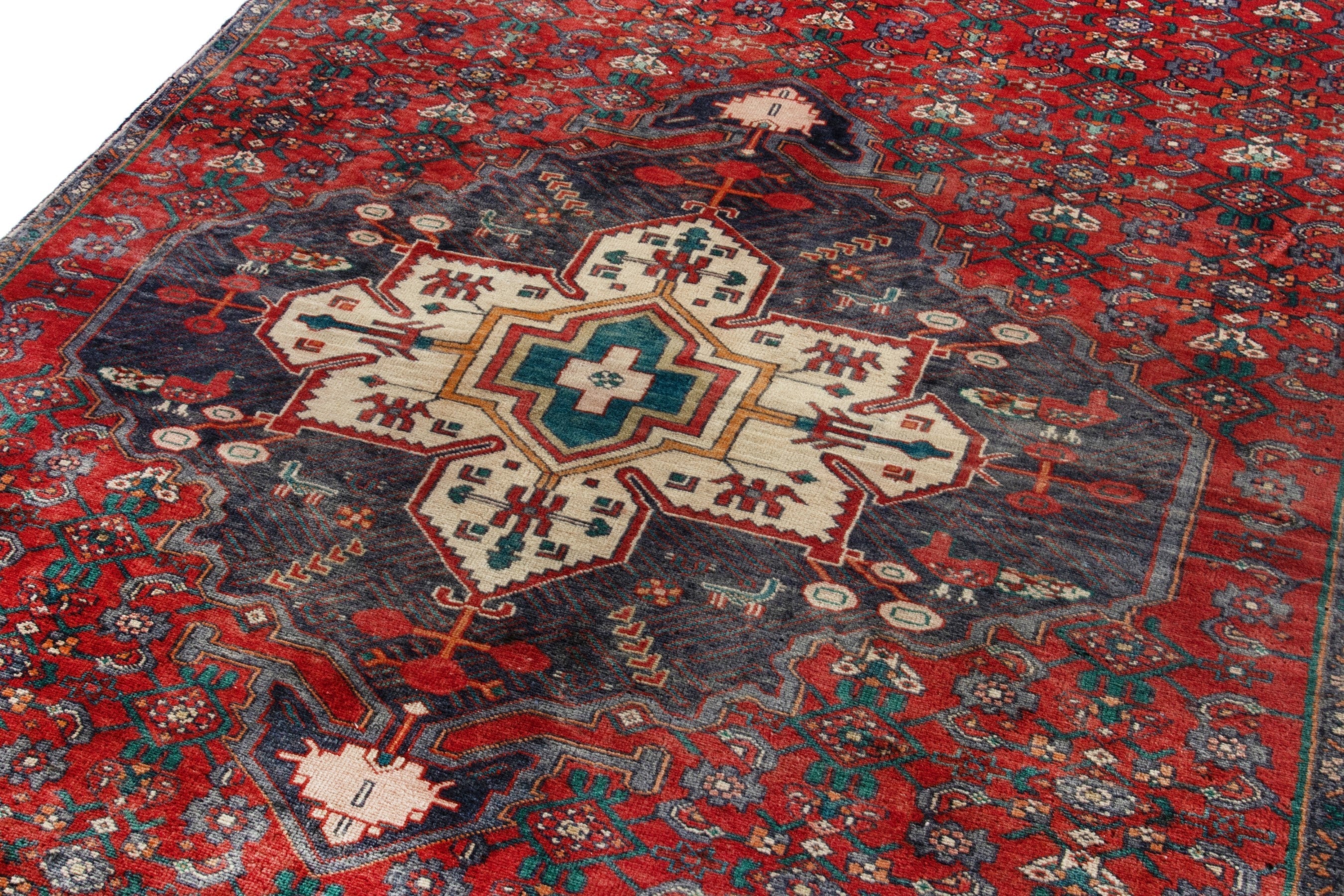 Persian Hamedan runner rug in deep red and cream, view 9 of 16