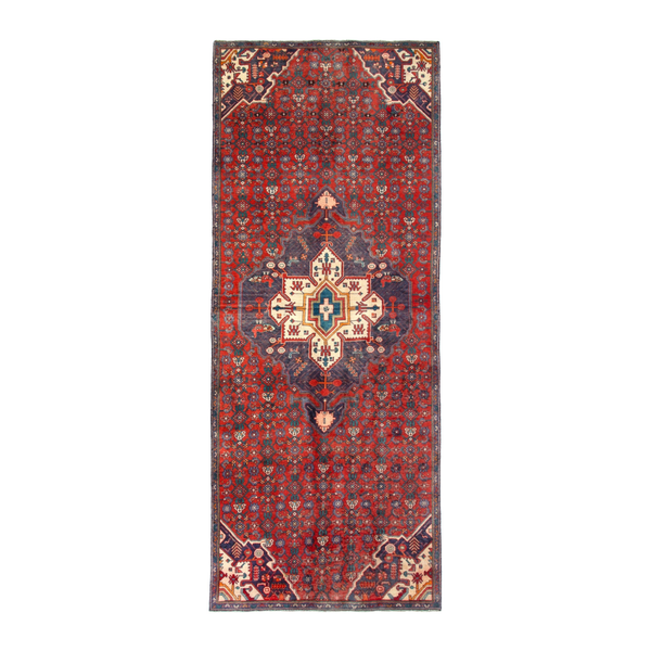 Persian Hamedan runner rug in deep red and cream, 3'11" x 9'9"