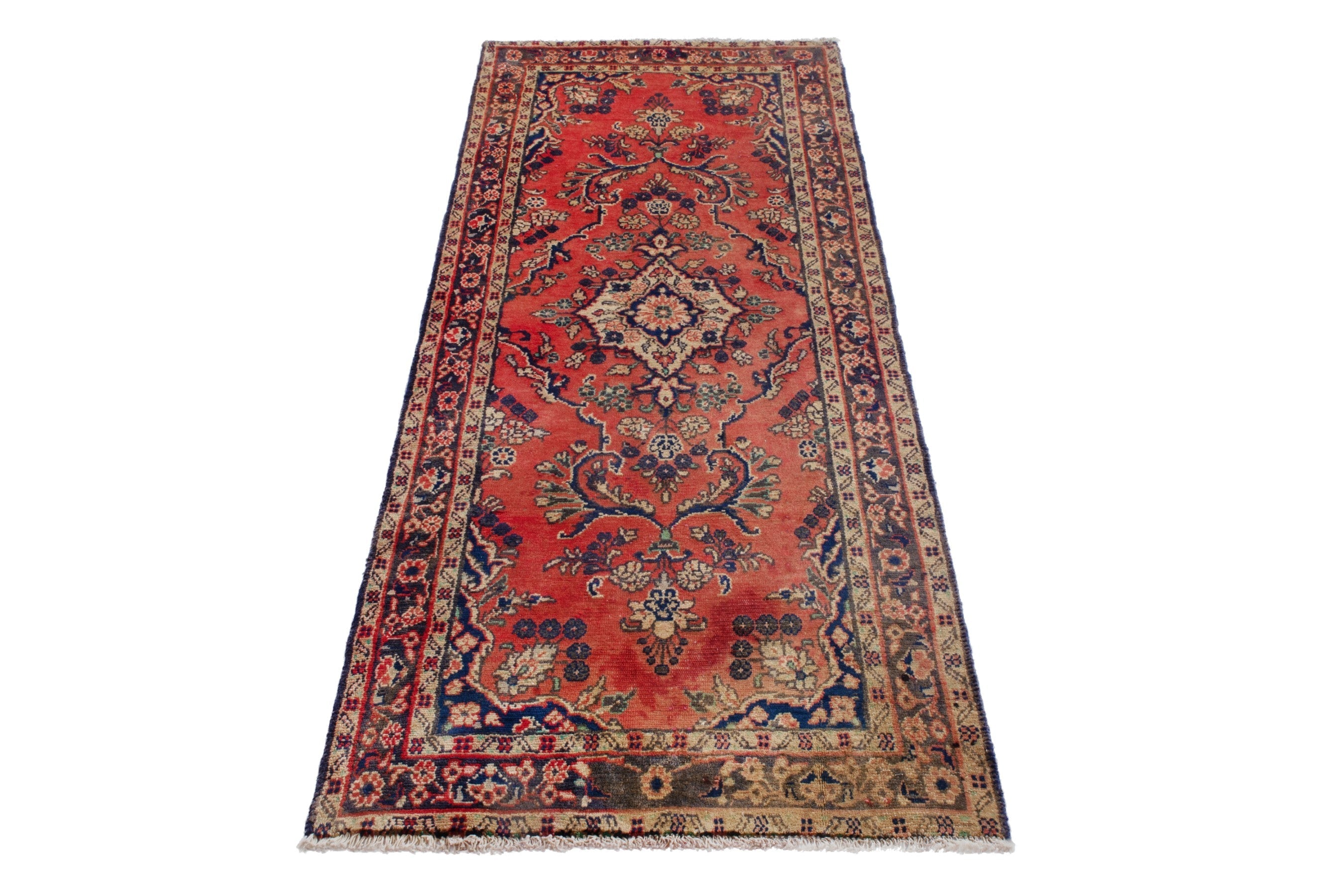 Persian Hamedan runner rug in deep red and burgundy, view 2 of 19