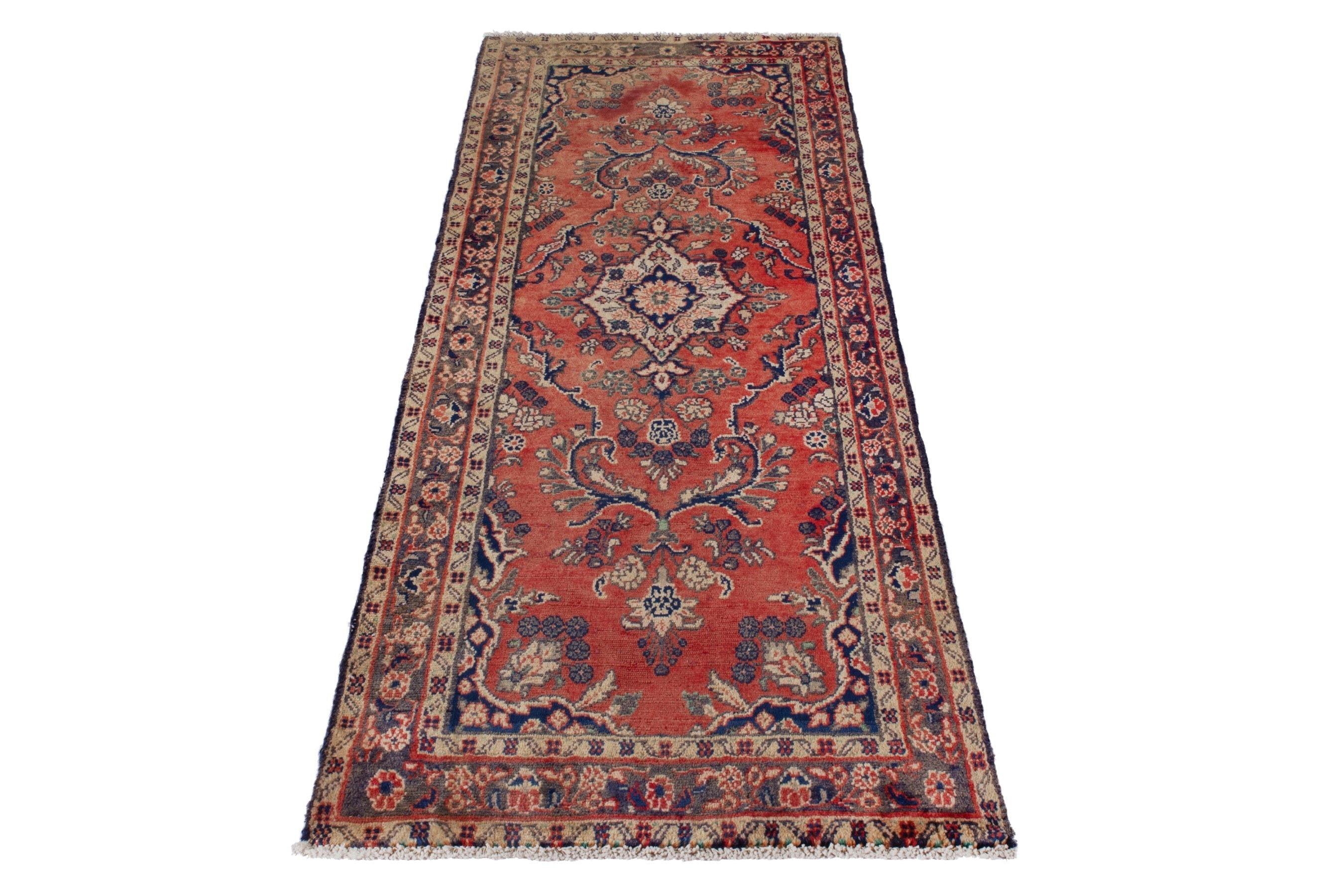 Persian Hamedan runner rug in deep red and burgundy, view 3 of 19