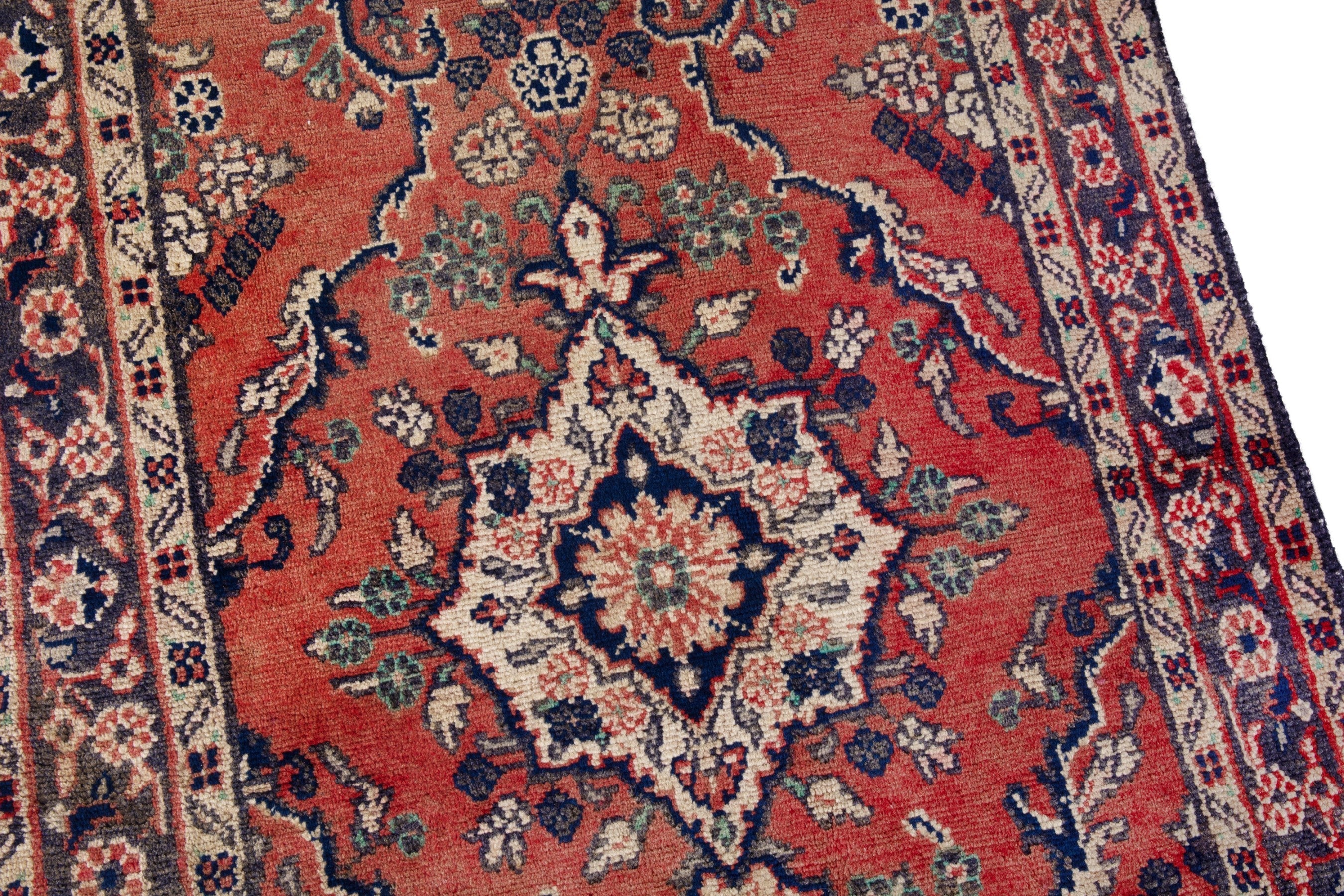 Persian Hamedan runner rug in deep red and burgundy, view 7 of 19