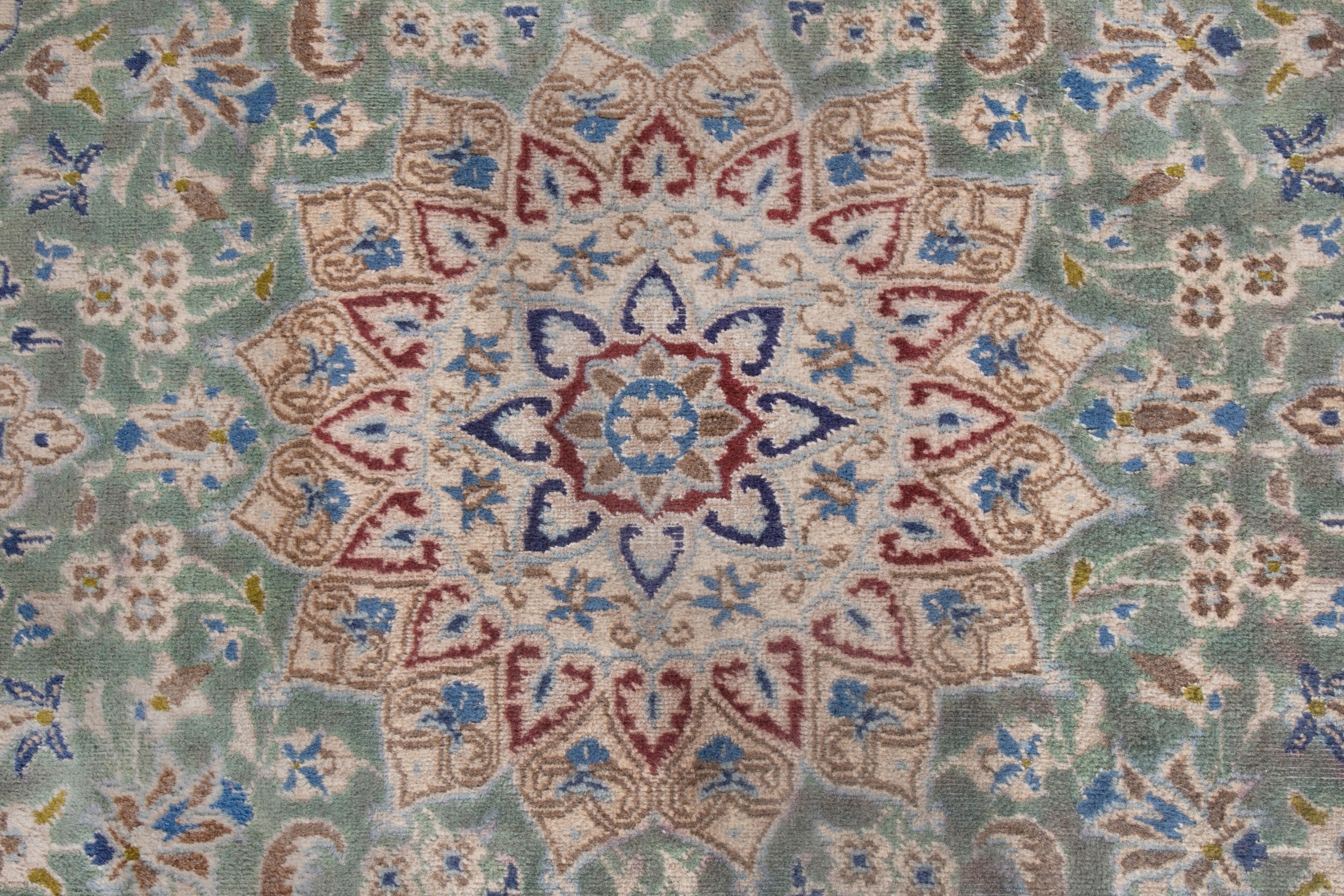 Persian Nain accent rug in sage and terracotta, view 10 of 16