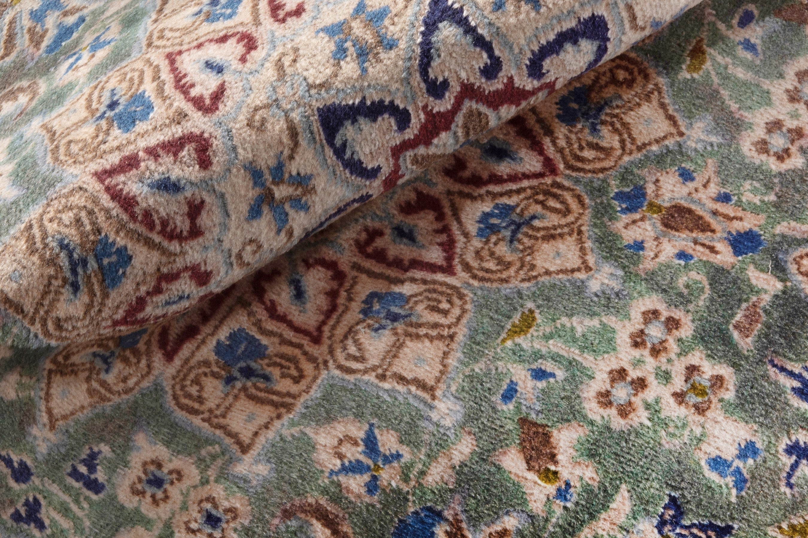Persian Nain accent rug in sage and terracotta, view 13 of 16