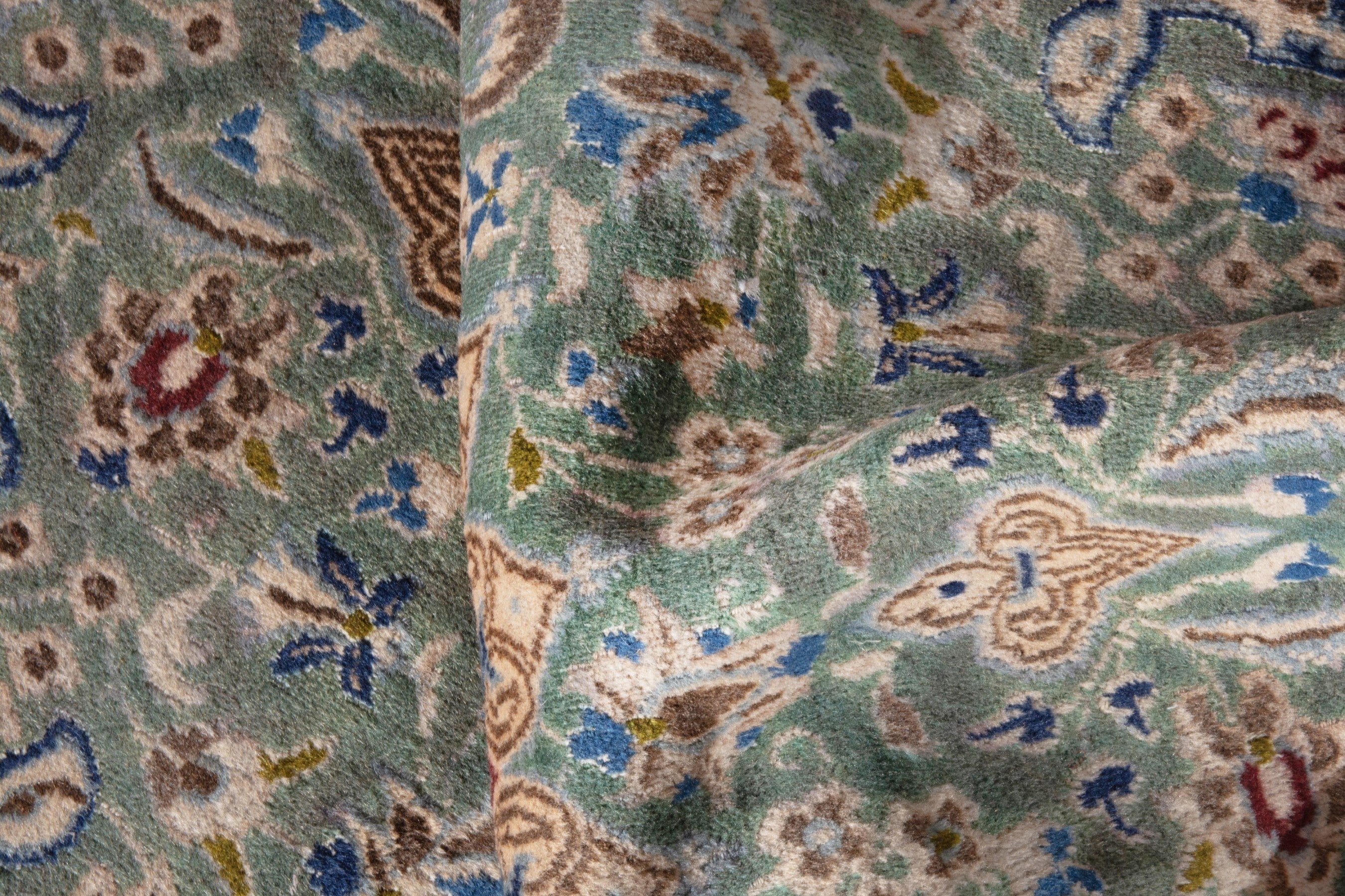 Persian Nain accent rug in sage and terracotta, view 14 of 16
