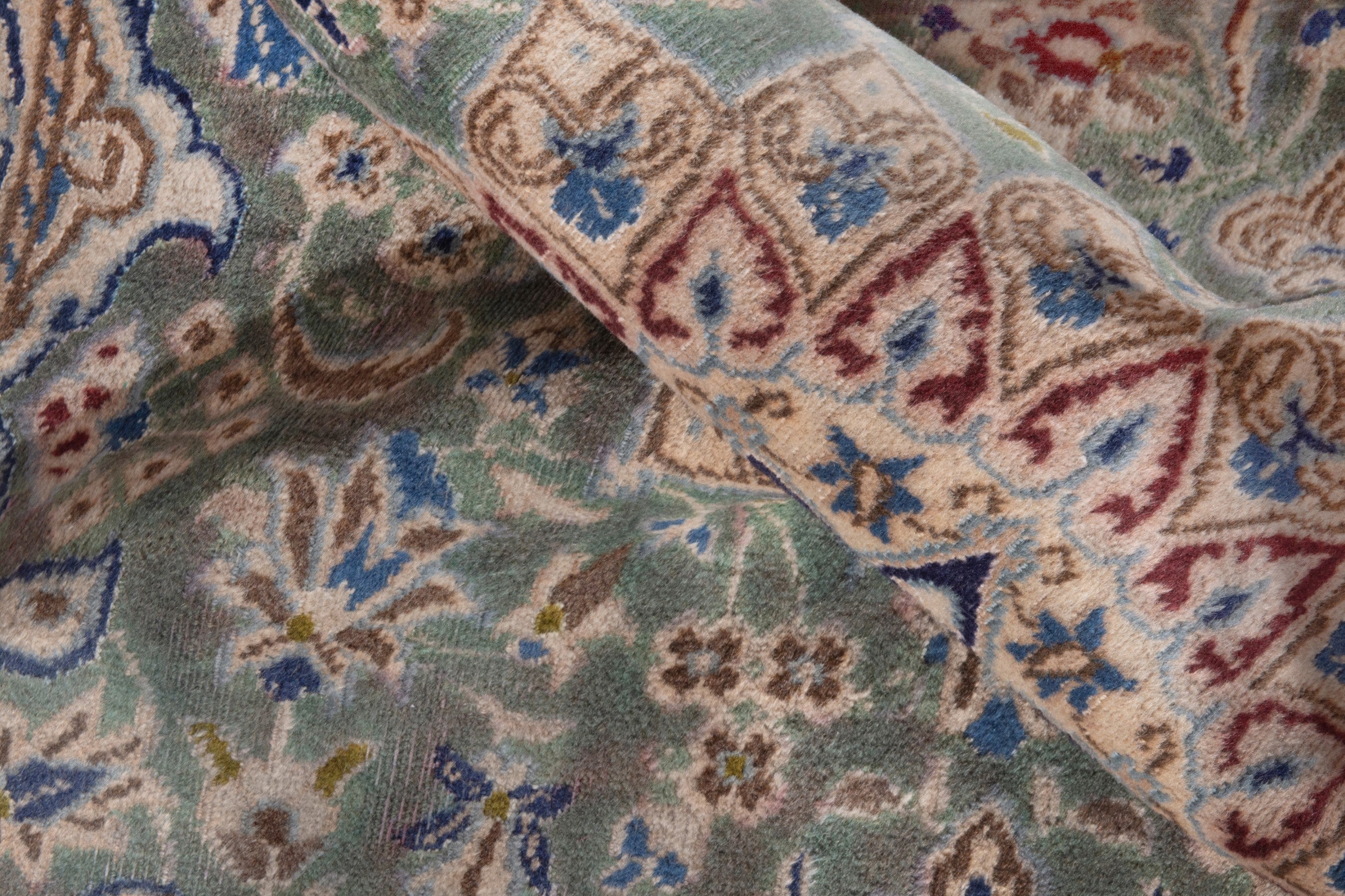 Persian Nain accent rug in sage and terracotta, view 15 of 16