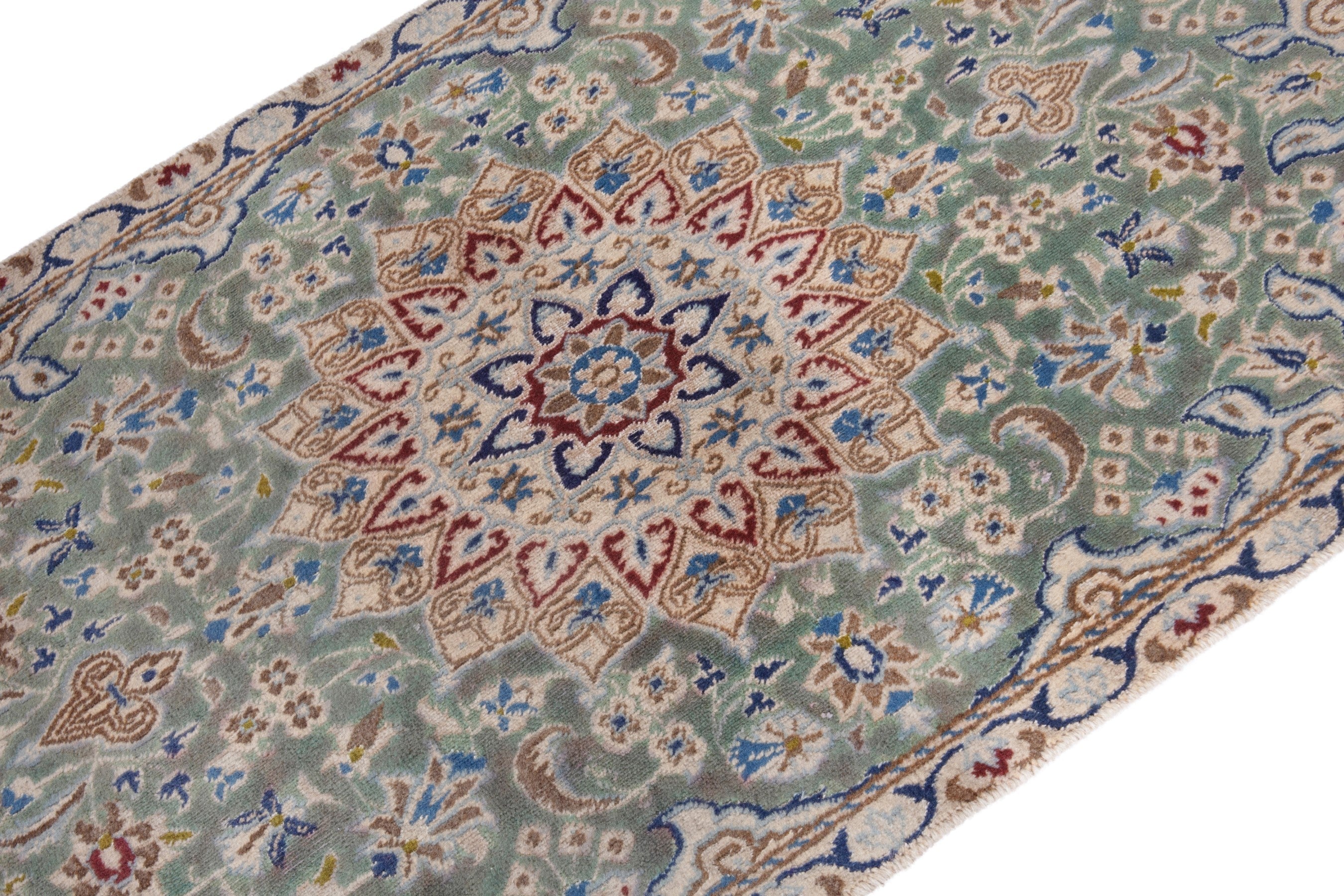 Persian Nain accent rug in sage and terracotta, view 6 of 16