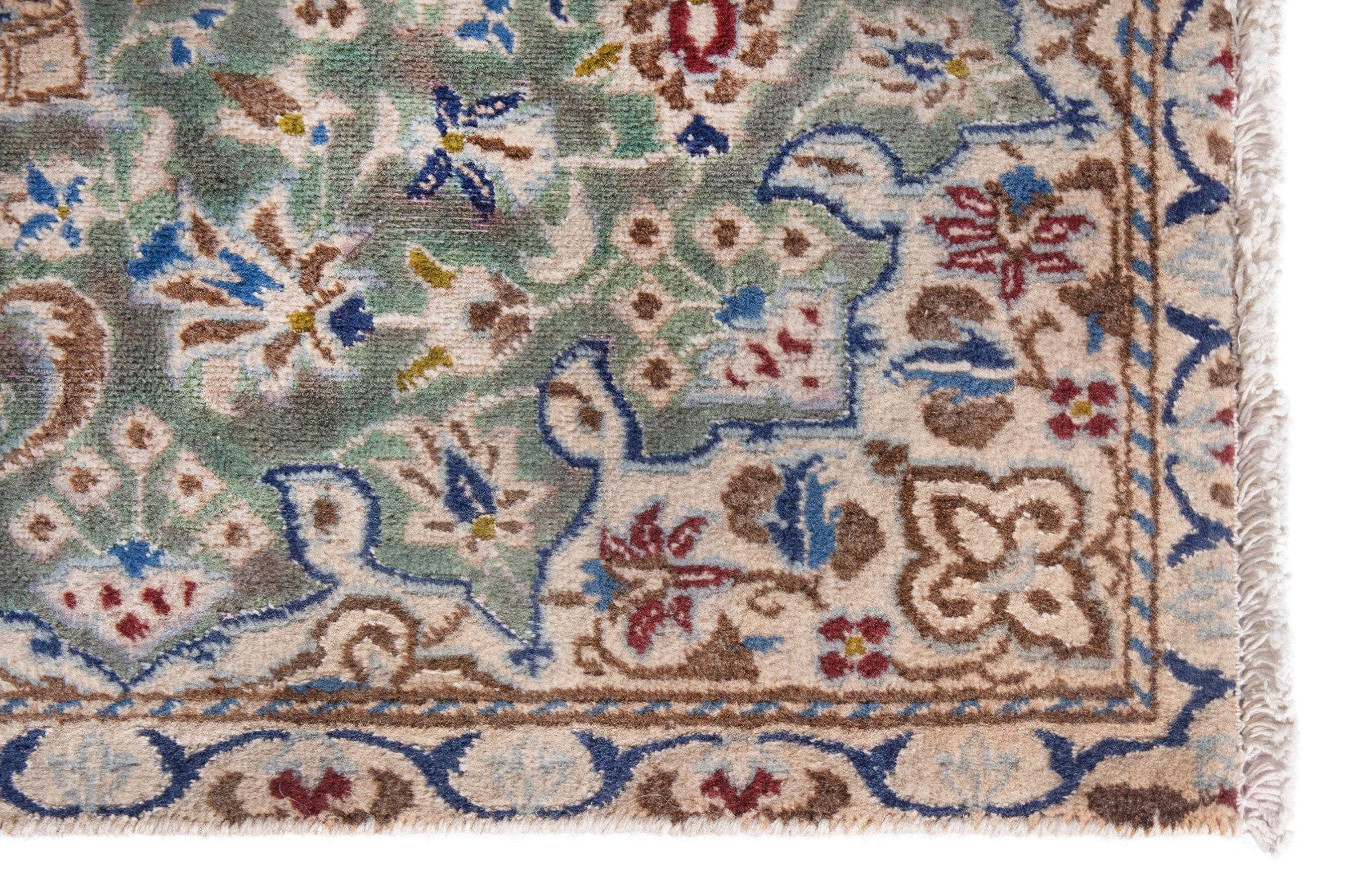 Persian Nain accent rug in sage and terracotta, view 5 of 16