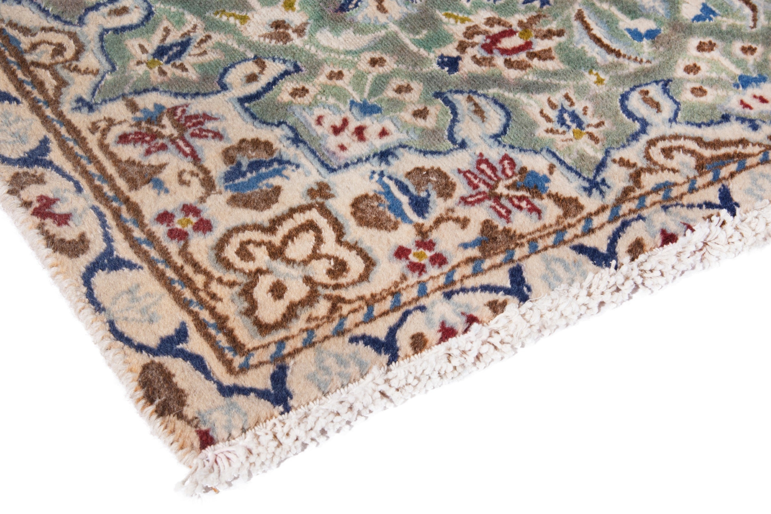 Persian Nain accent rug in sage and terracotta, view 4 of 16