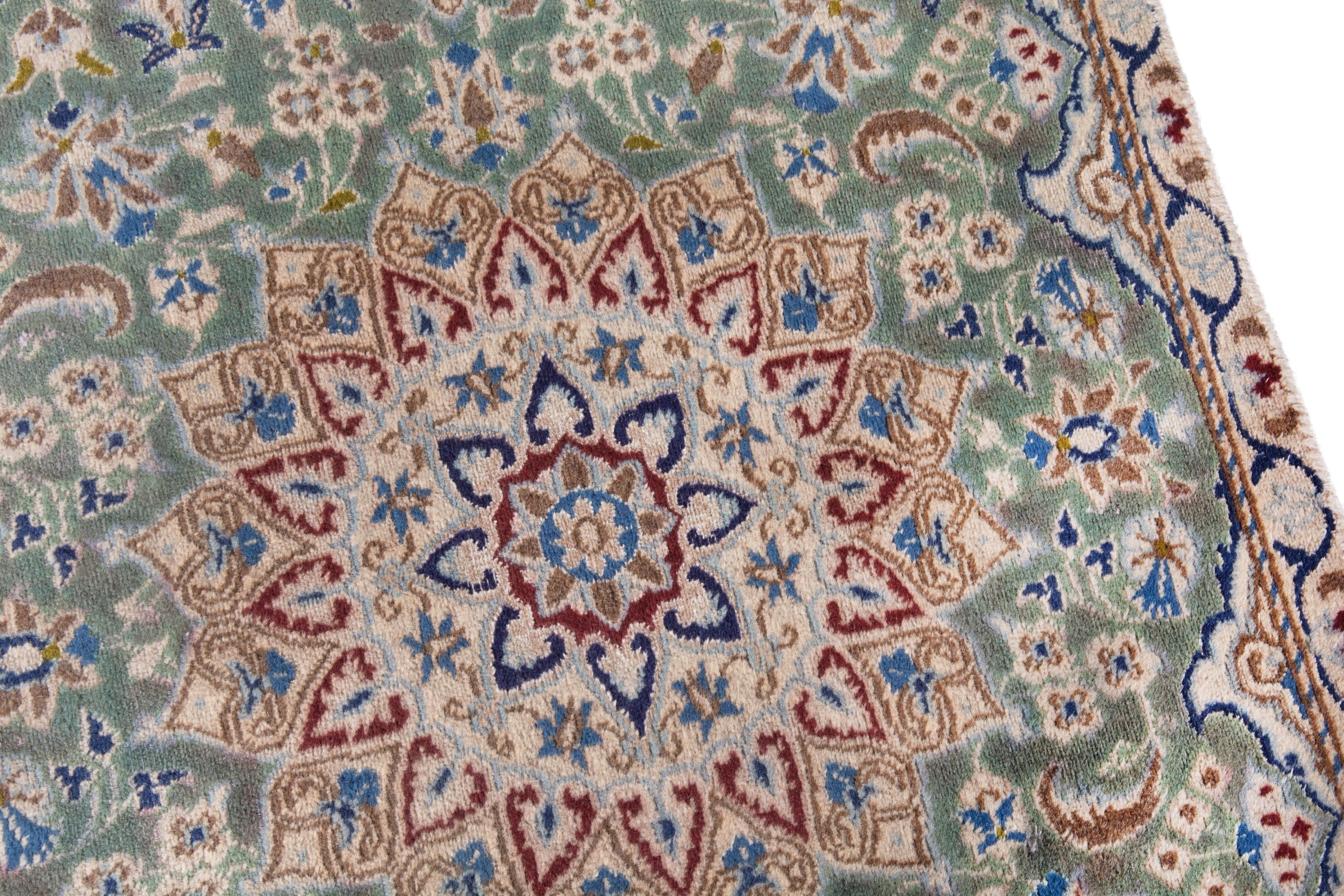 Persian Nain accent rug in sage and terracotta, view 7 of 16