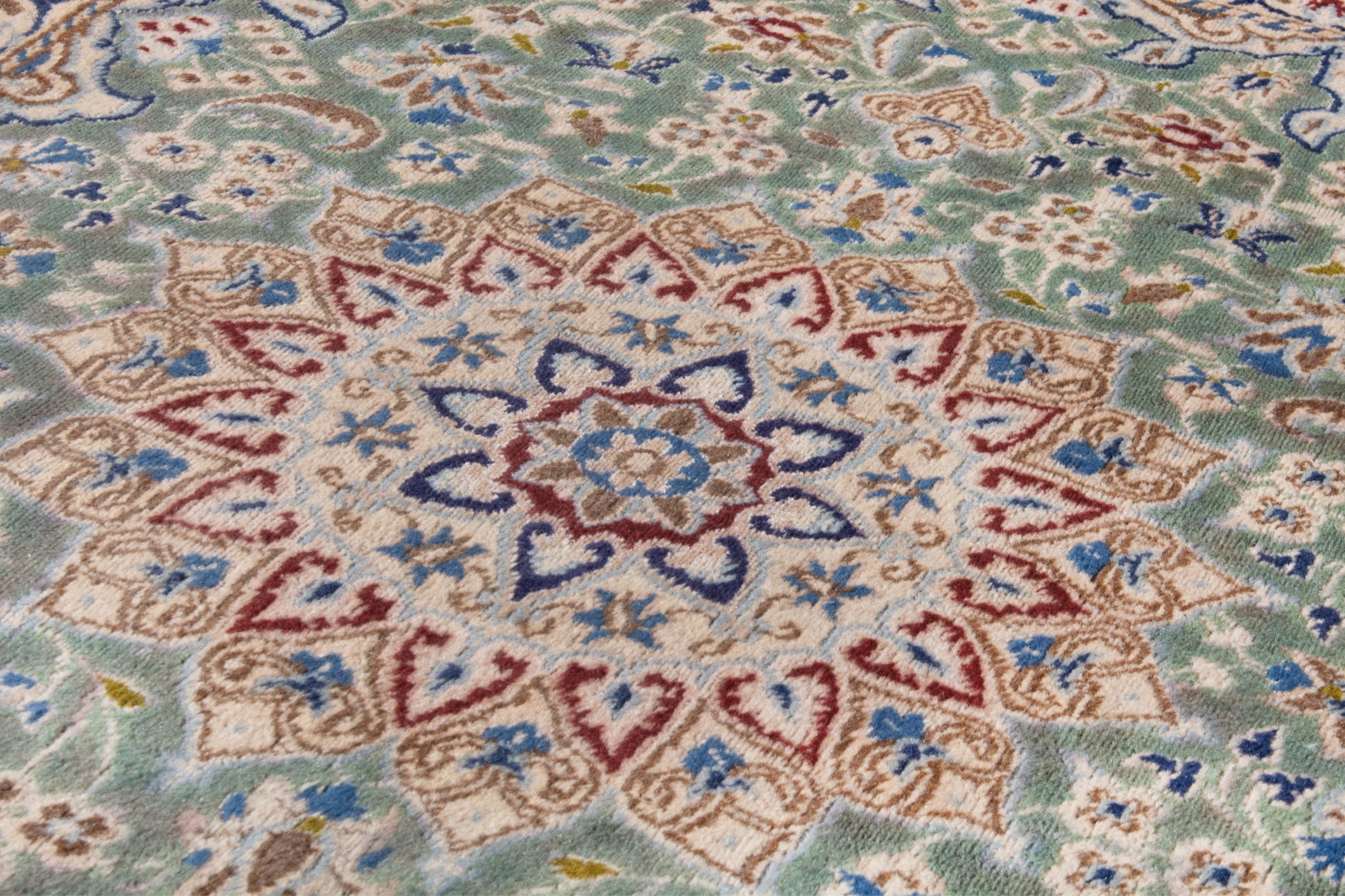 Persian Nain accent rug in sage and terracotta, view 8 of 16
