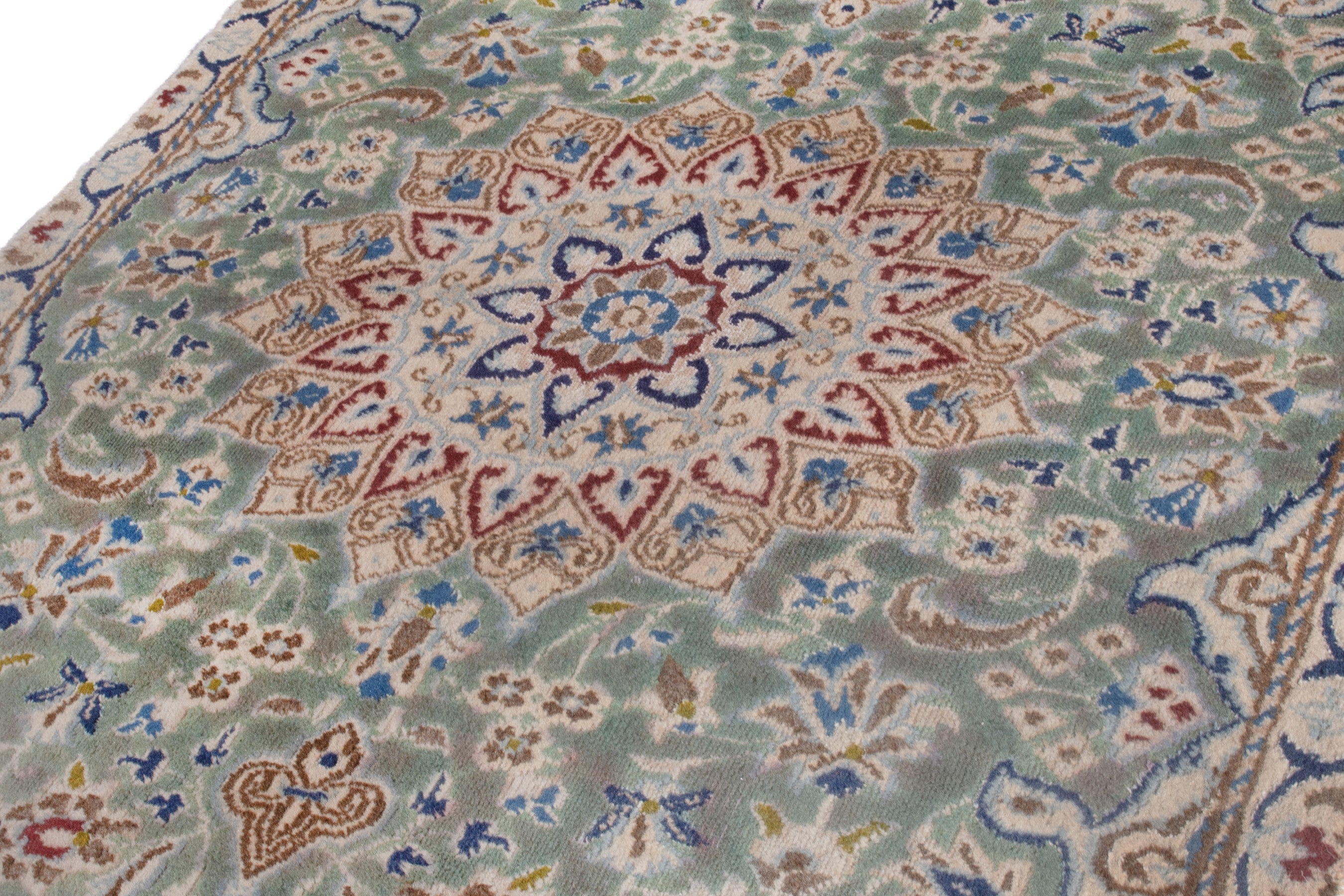 Persian Nain accent rug in sage and terracotta, view 9 of 16