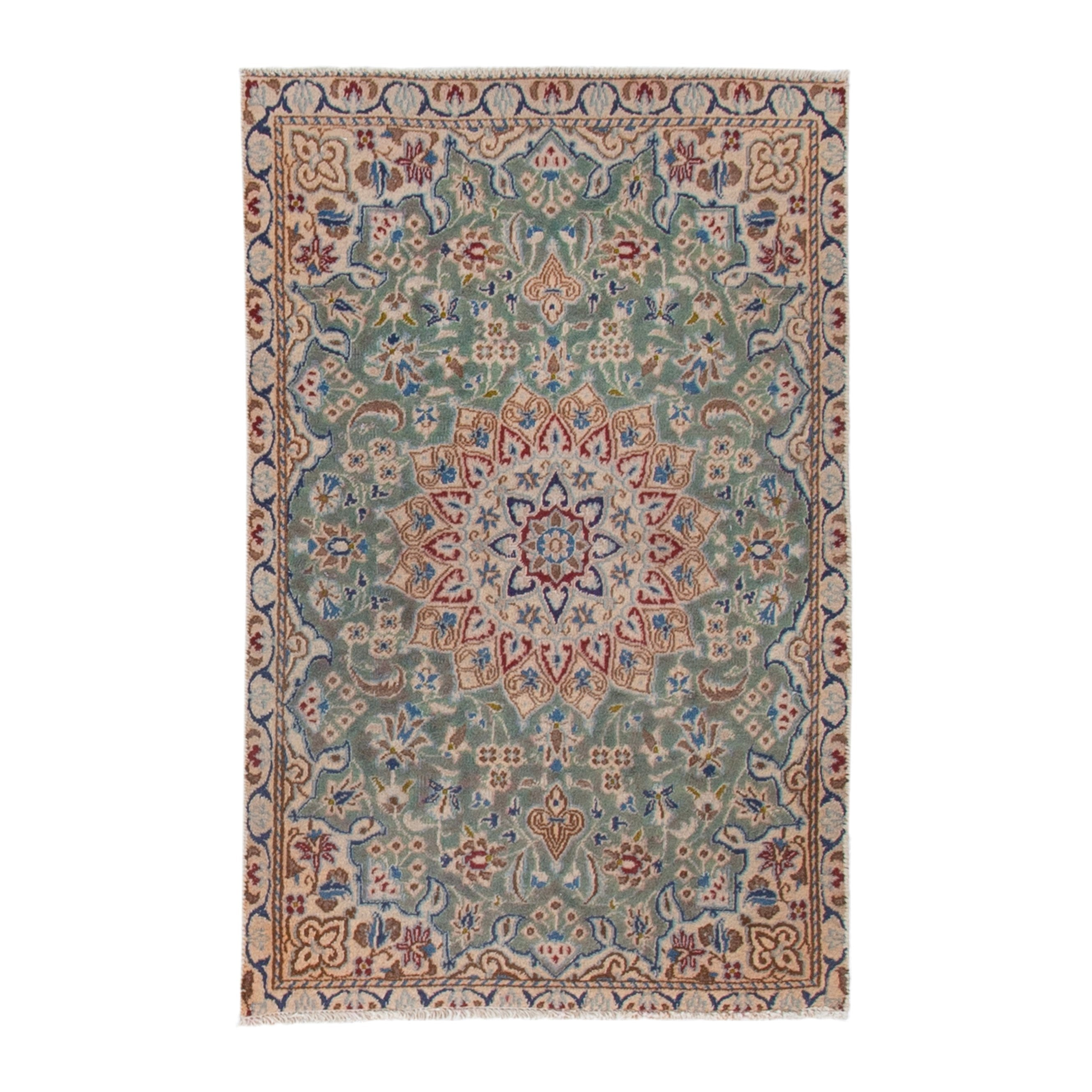 Persian Nain accent rug in sage and terracotta, 2'7" x 4'2"