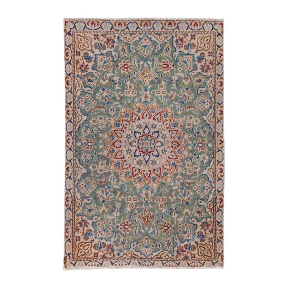 Persian Nain accent rug in sage and terracotta, 2'7" x 4'2"