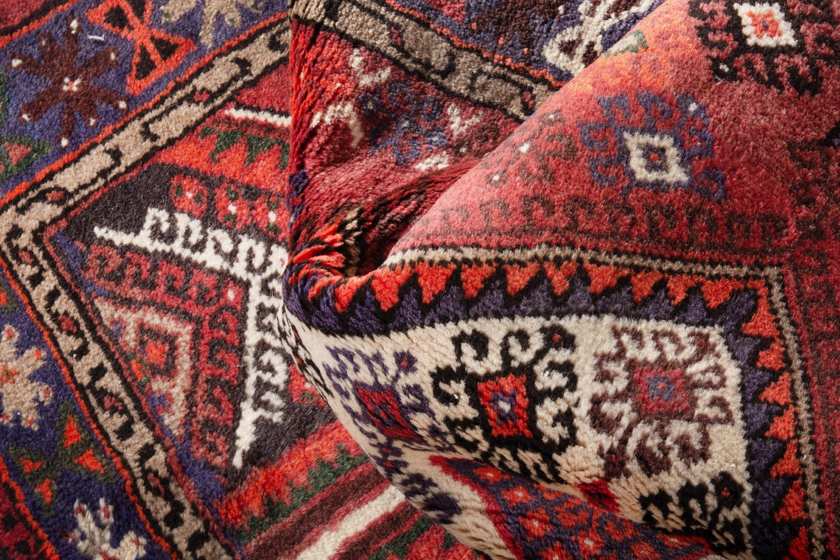 Persian Hamedan accent rug in deep red and burgundy, view 16 of 18