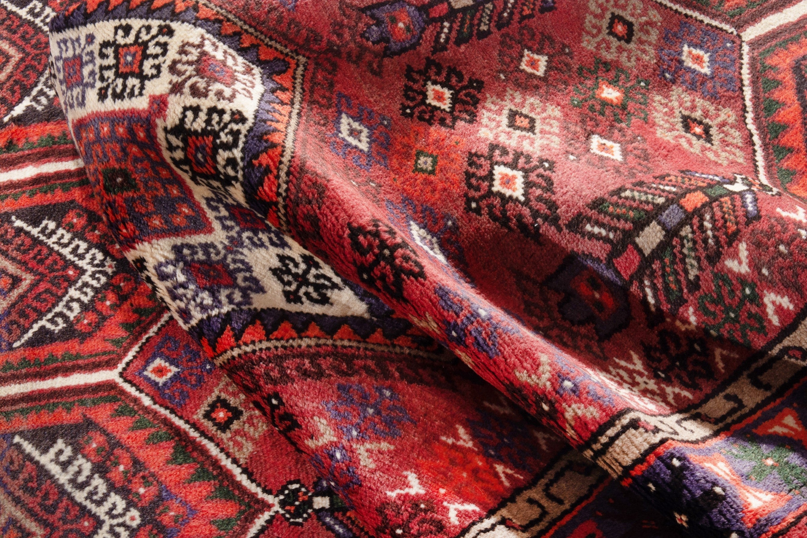 Persian Hamedan accent rug in deep red and burgundy, view 17 of 18