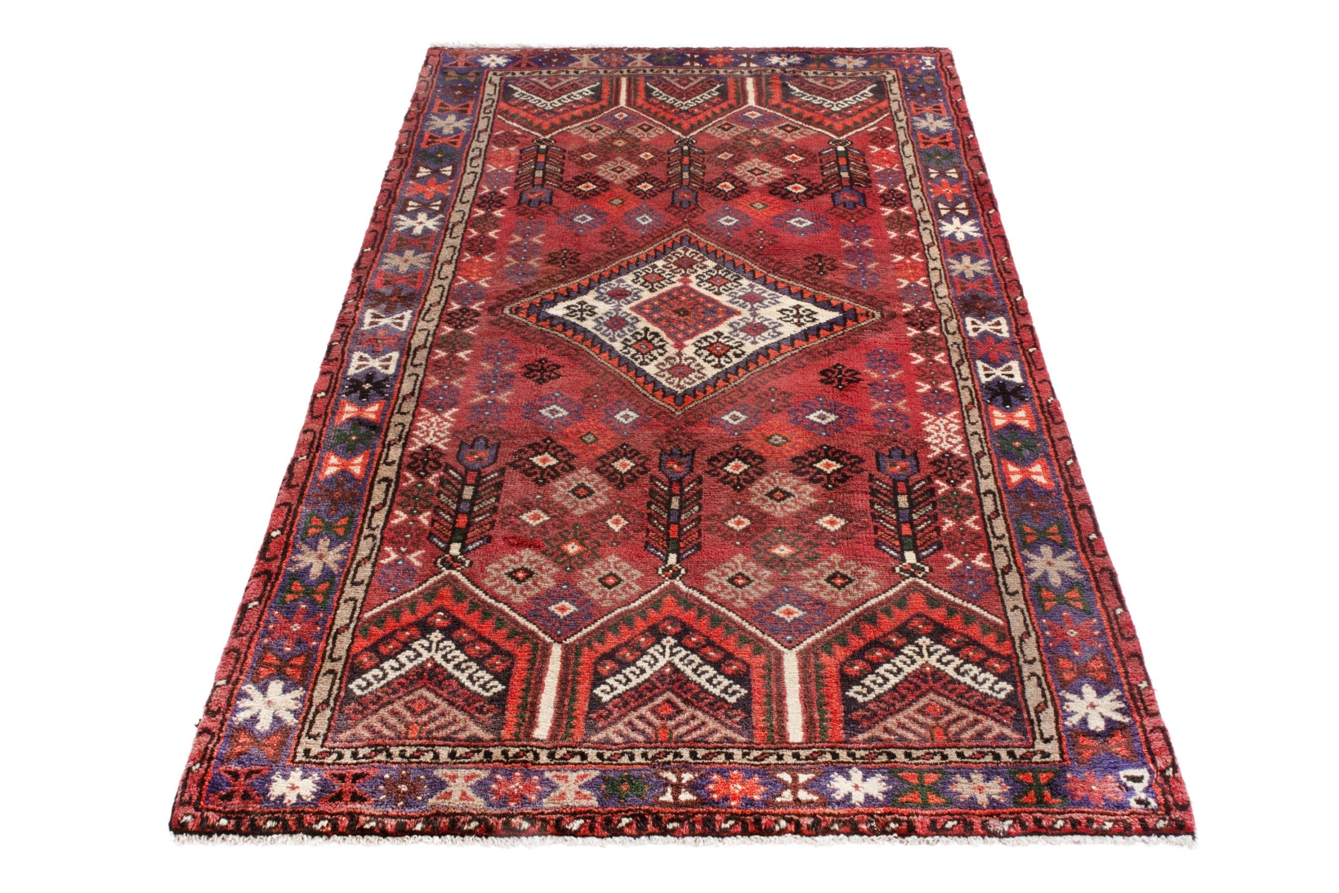 Persian Hamedan accent rug in deep red and burgundy, view 2 of 18