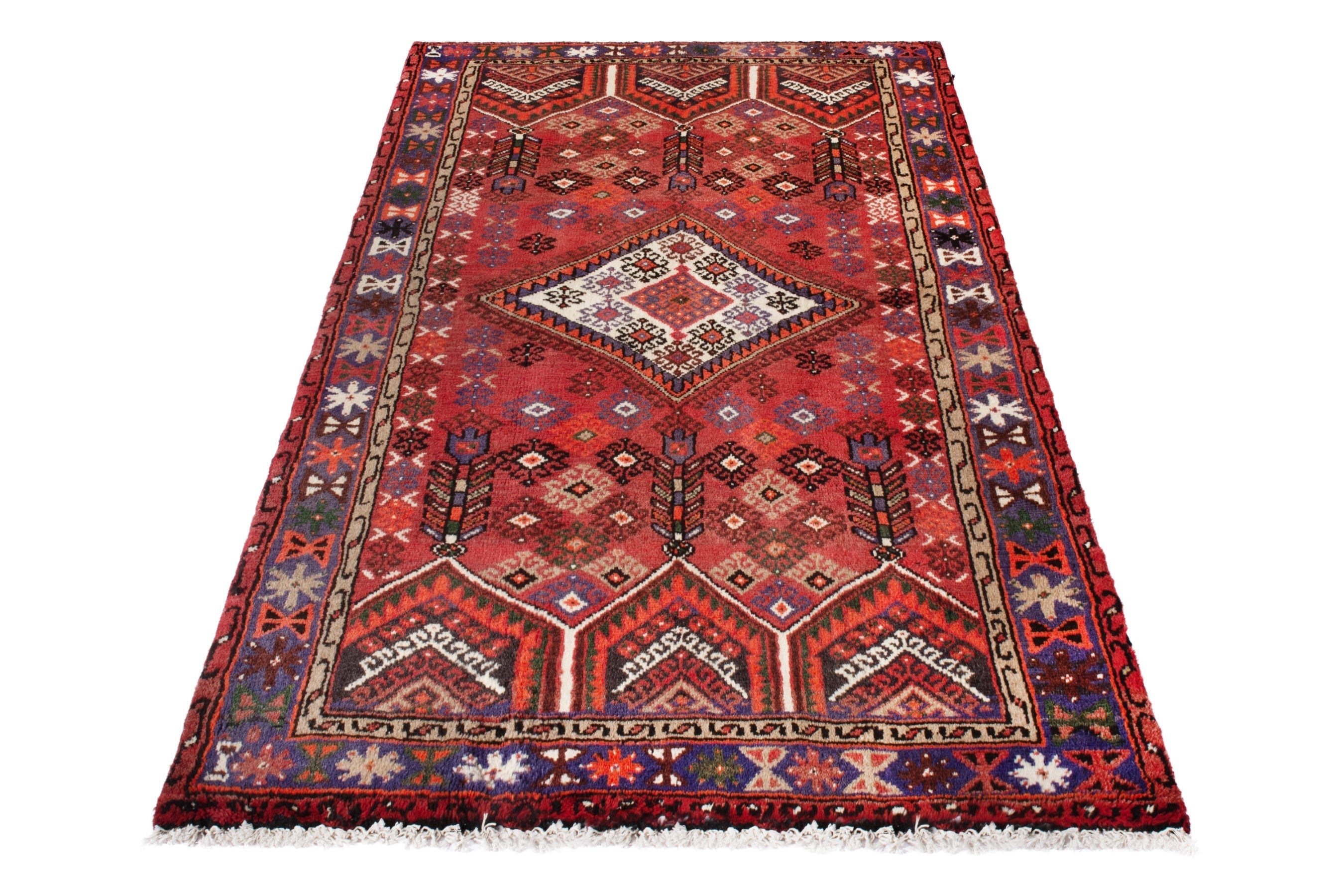 Persian Hamedan accent rug in deep red and burgundy, view 3 of 18