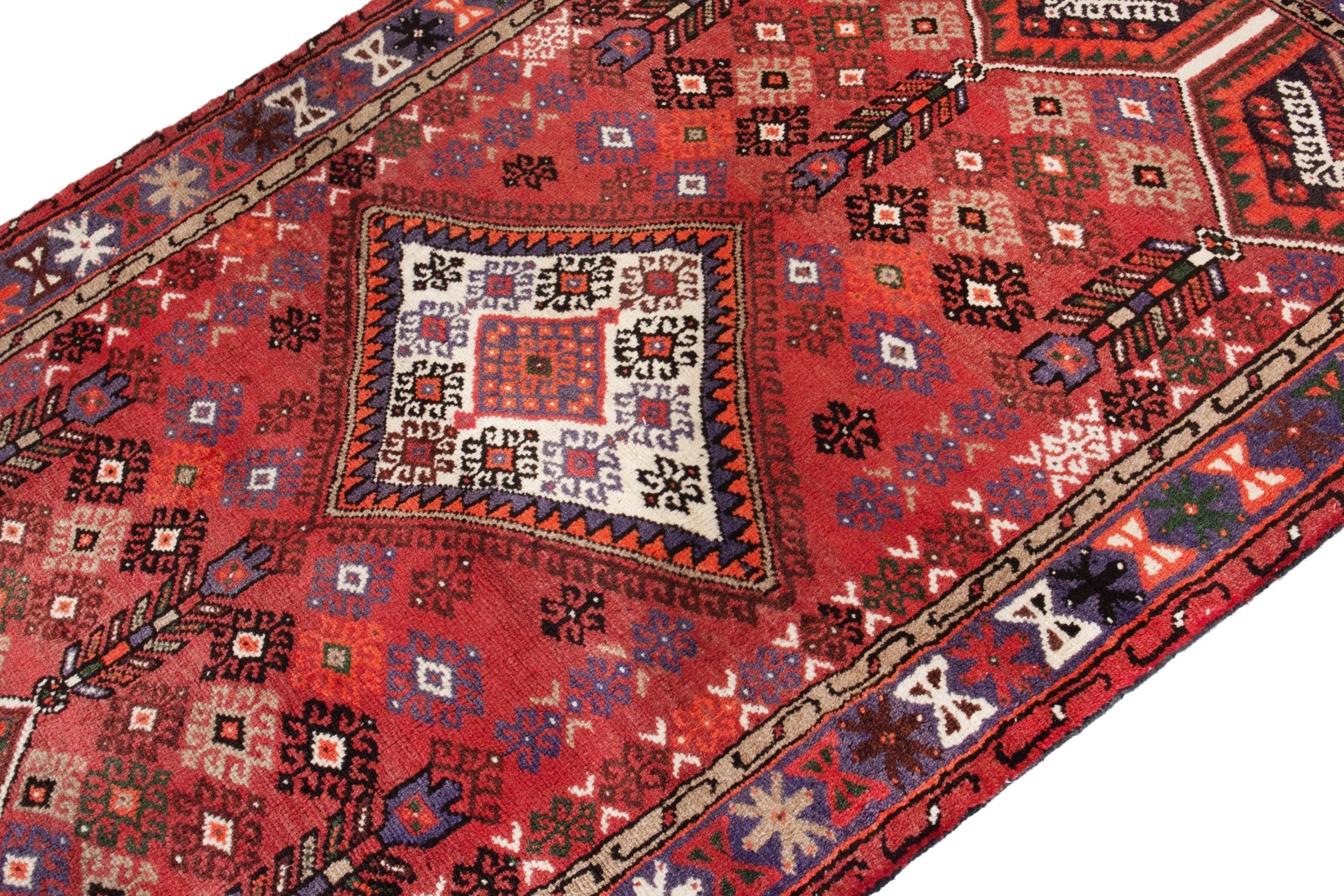 Persian Hamedan accent rug in deep red and burgundy, view 6 of 18