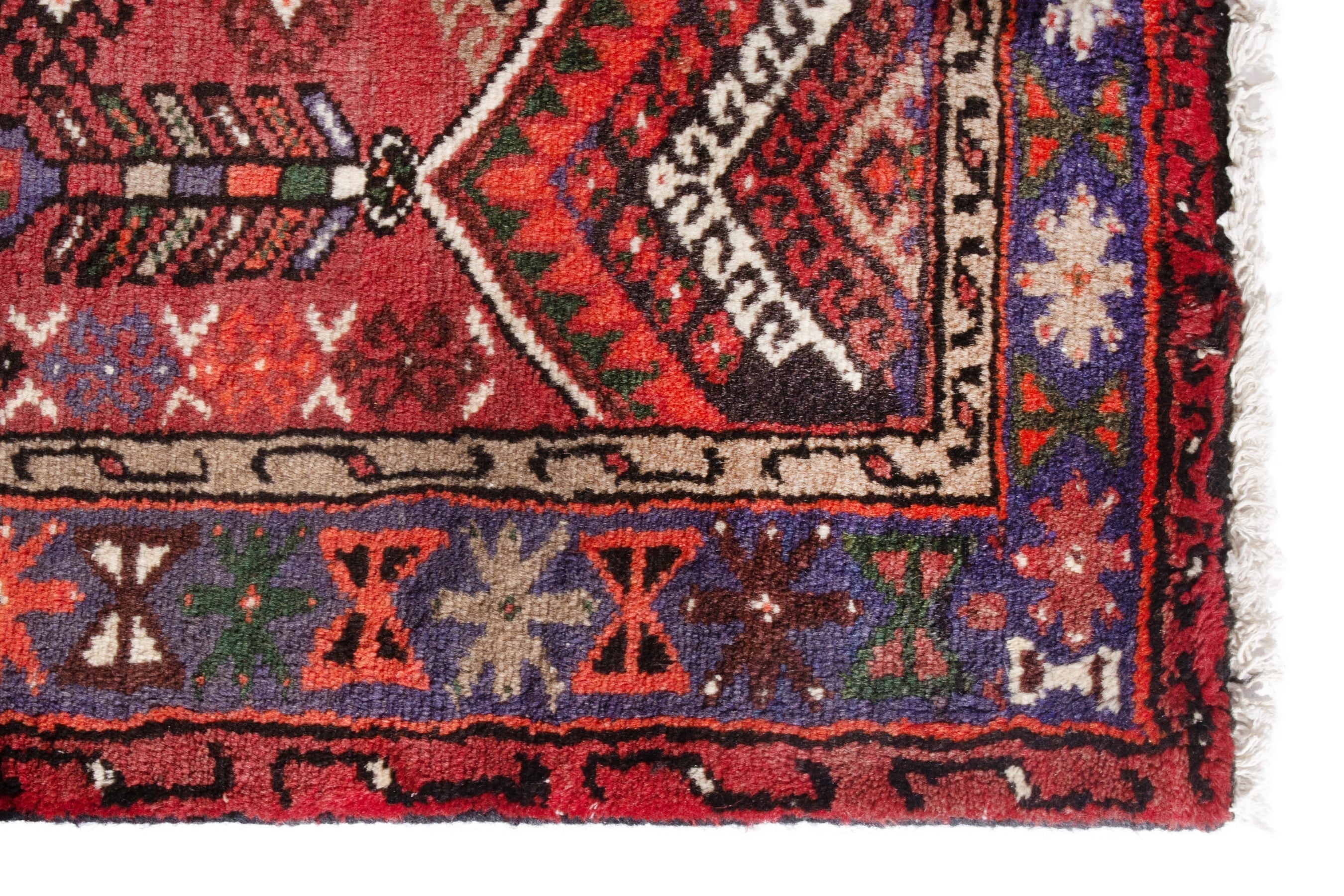 Persian Hamedan accent rug in deep red and burgundy, view 5 of 18