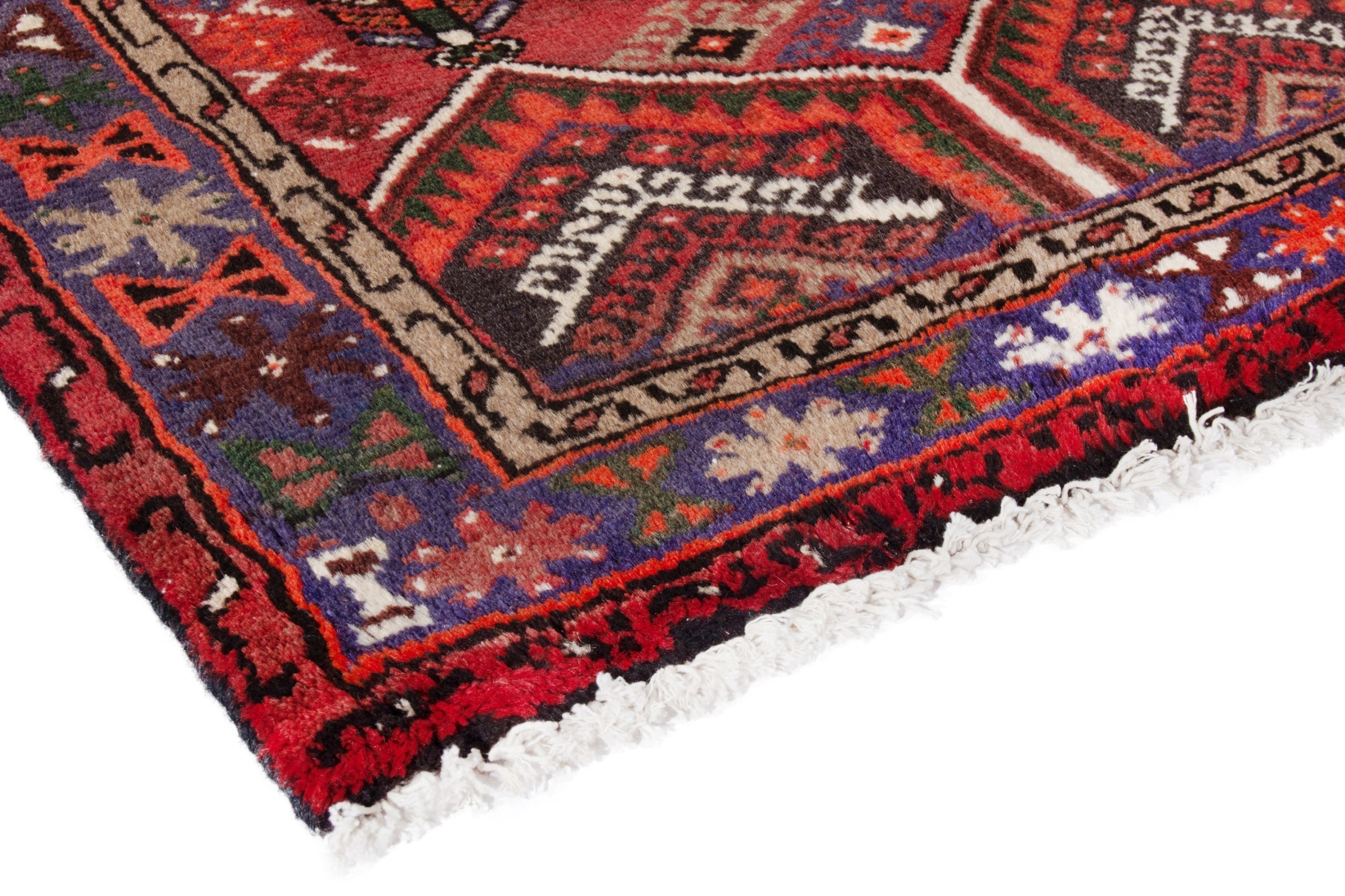 Persian Hamedan accent rug in deep red and burgundy, view 4 of 18