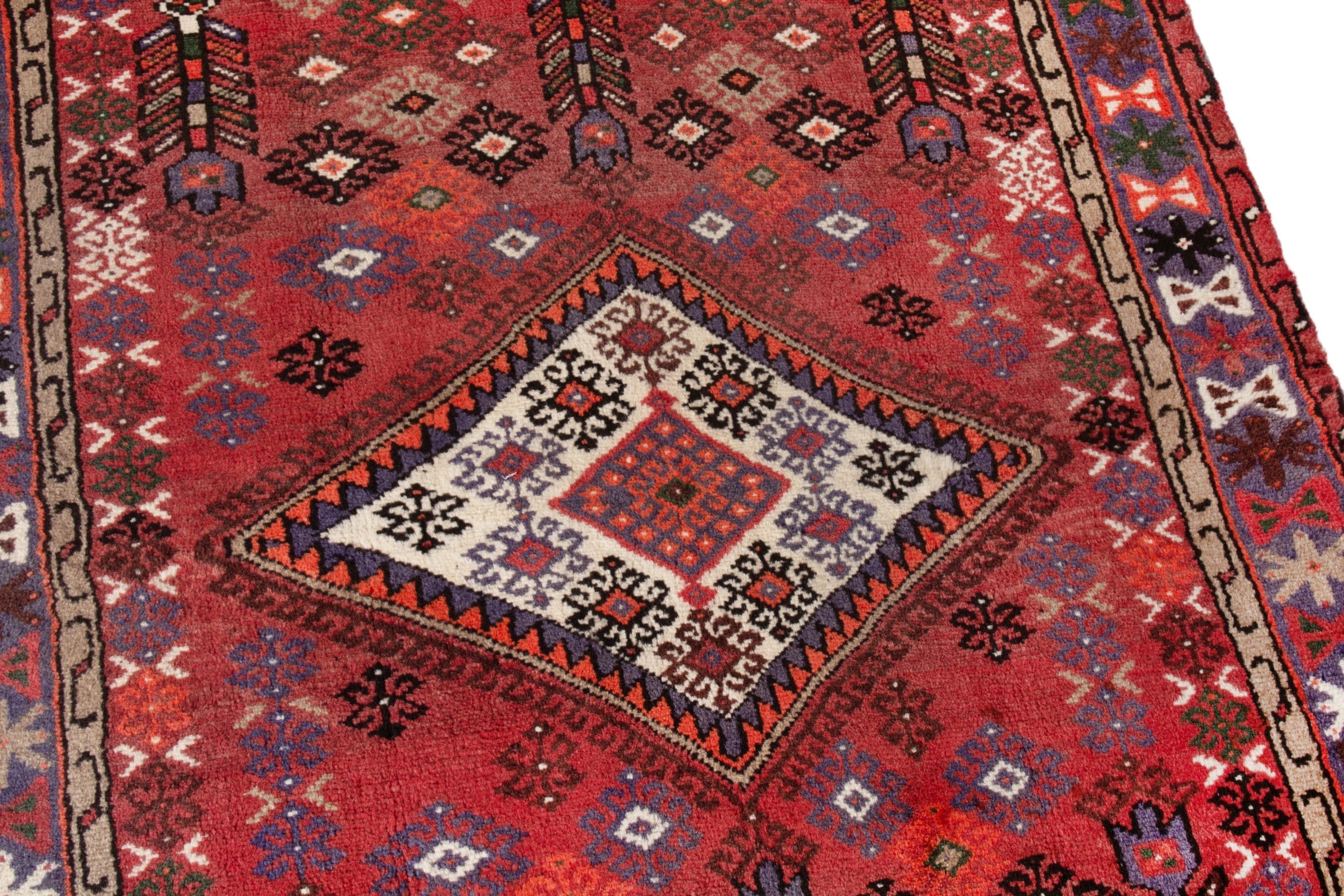 Persian Hamedan accent rug in deep red and burgundy, view 7 of 18