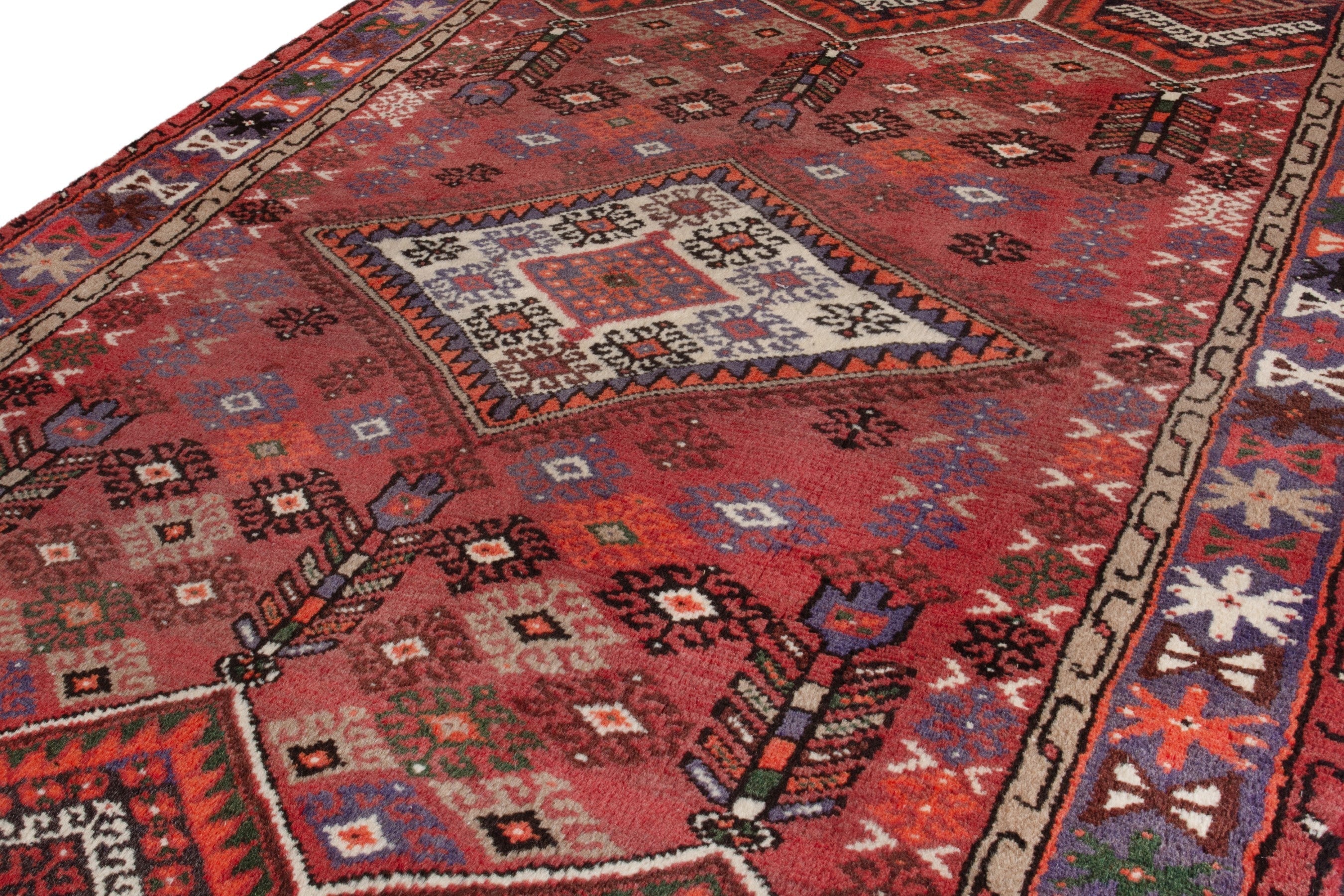 Persian Hamedan accent rug in deep red and burgundy, view 8 of 18