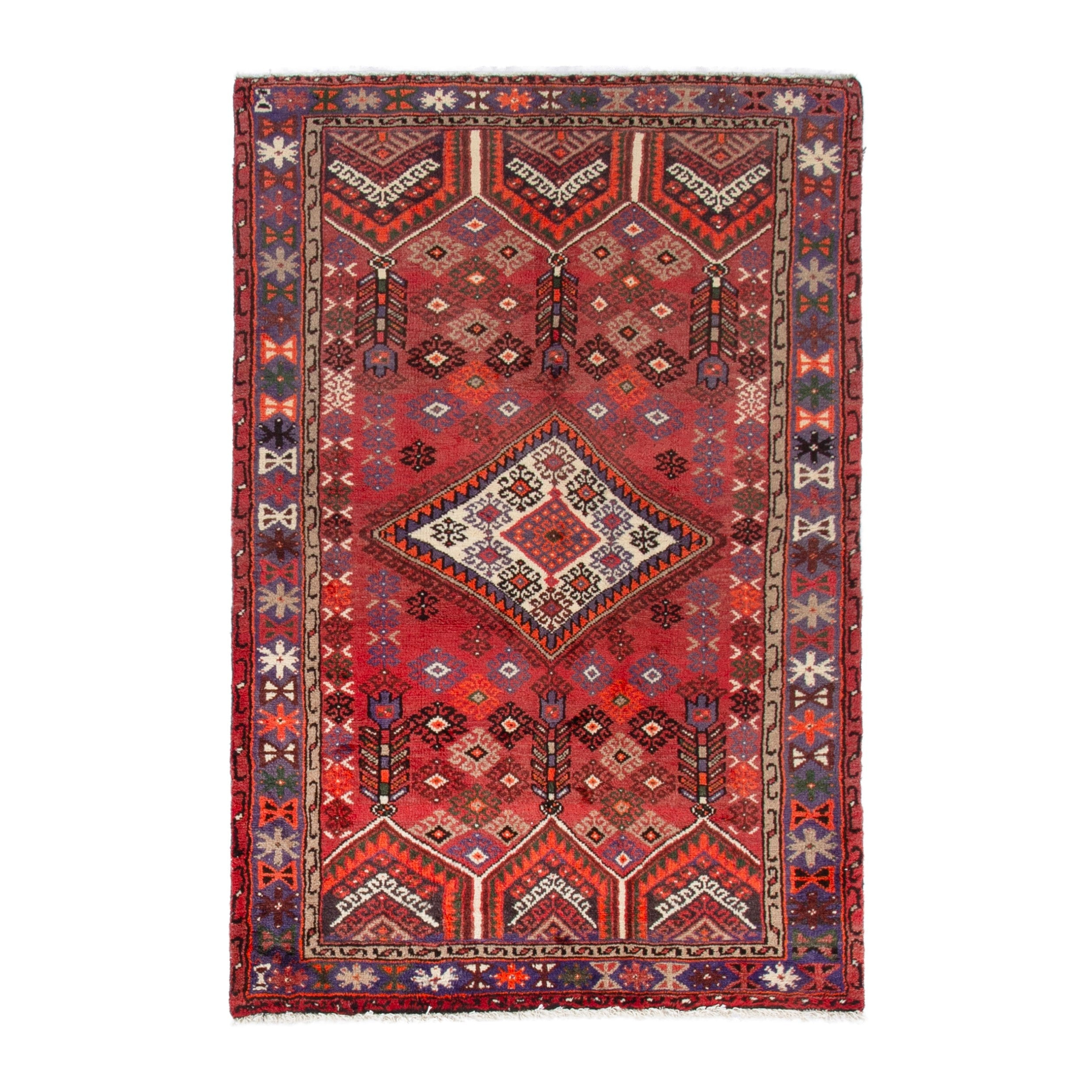 Persian Hamedan accent rug in deep red and burgundy, 3'11" x 6'3"