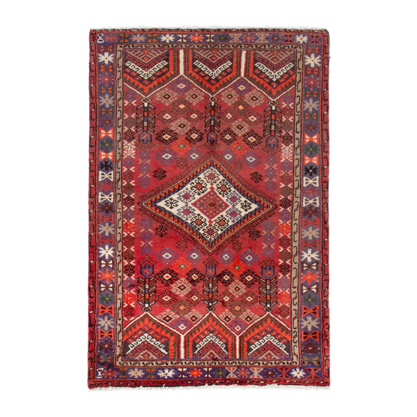 Persian Hamedan accent rug in deep red and burgundy, 3'11" x 6'3"