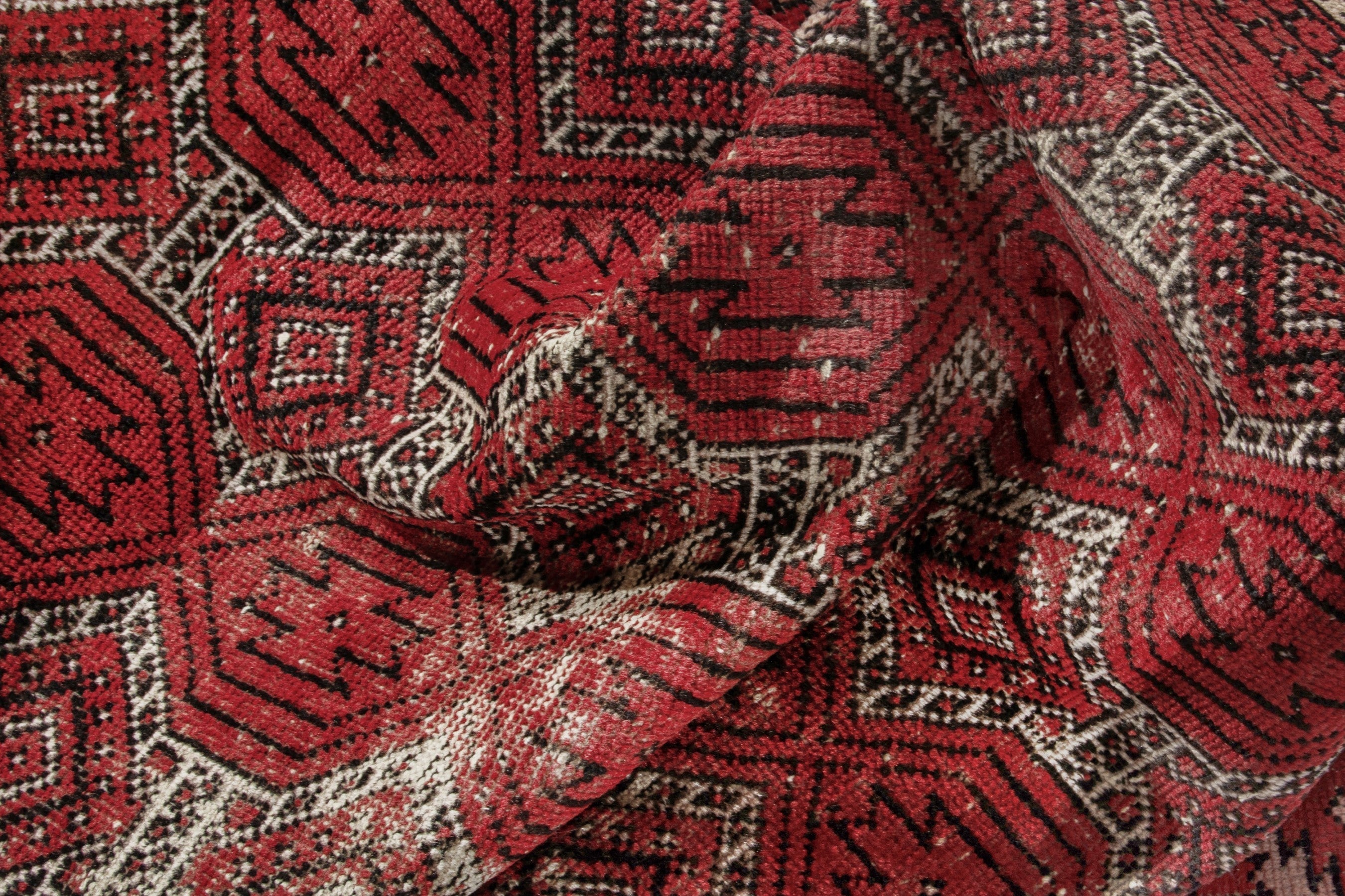 Persian Ferdos accent rug in deep red and cream, view 16 of 17