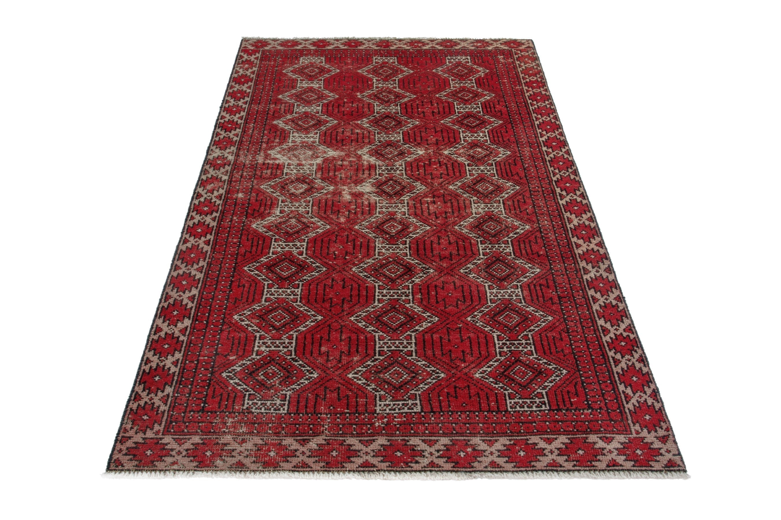 Persian Ferdos accent rug in deep red and cream, view 2 of 17