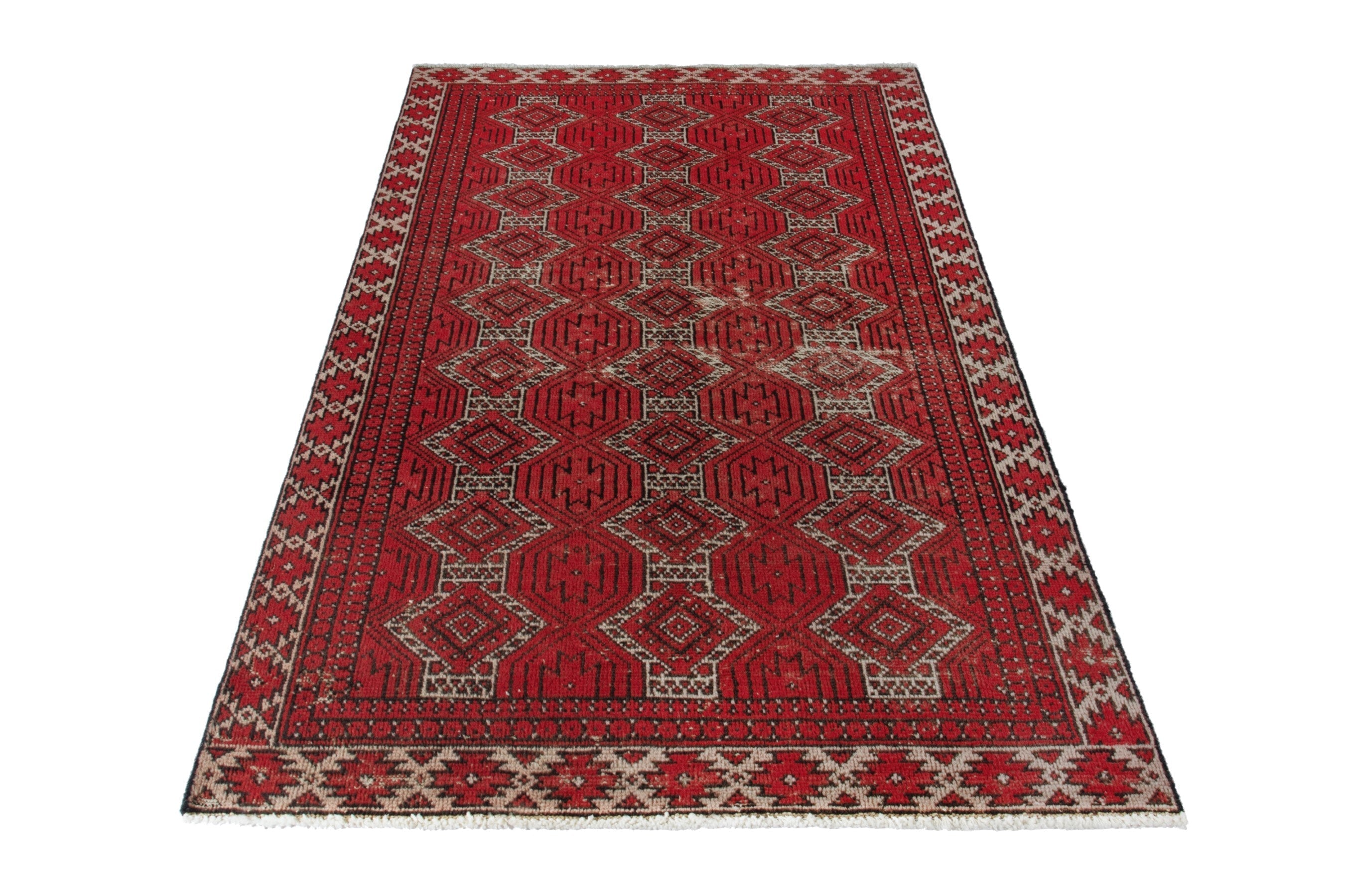 Persian Ferdos accent rug in deep red and cream, view 3 of 17