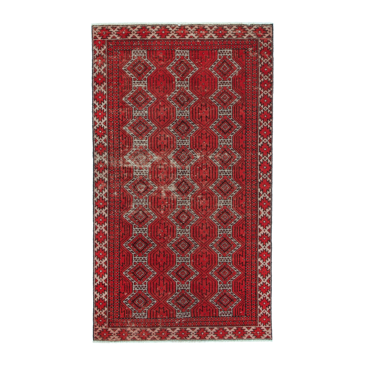 Persian Ferdos accent rug in deep red and cream, 3'6" x 6'4"