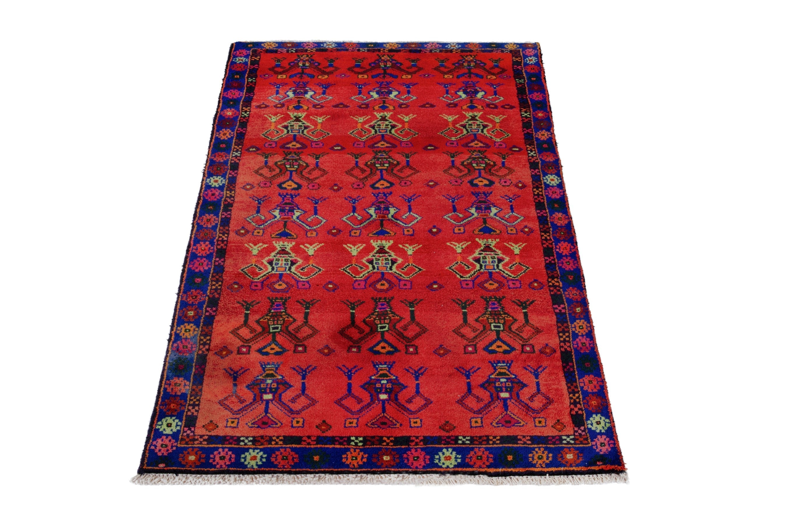 Persian Lori accent rug in deep red and navy, view 2 of 18